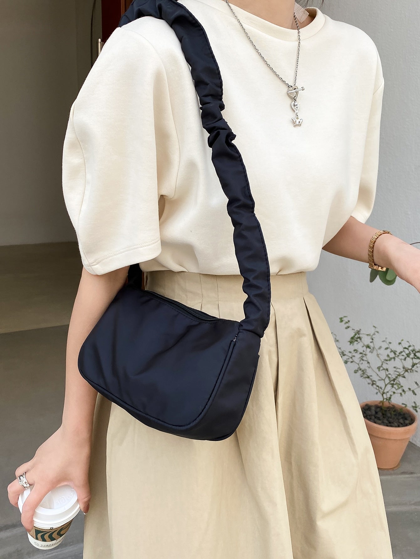 Ruched Handle Shoulder Bag