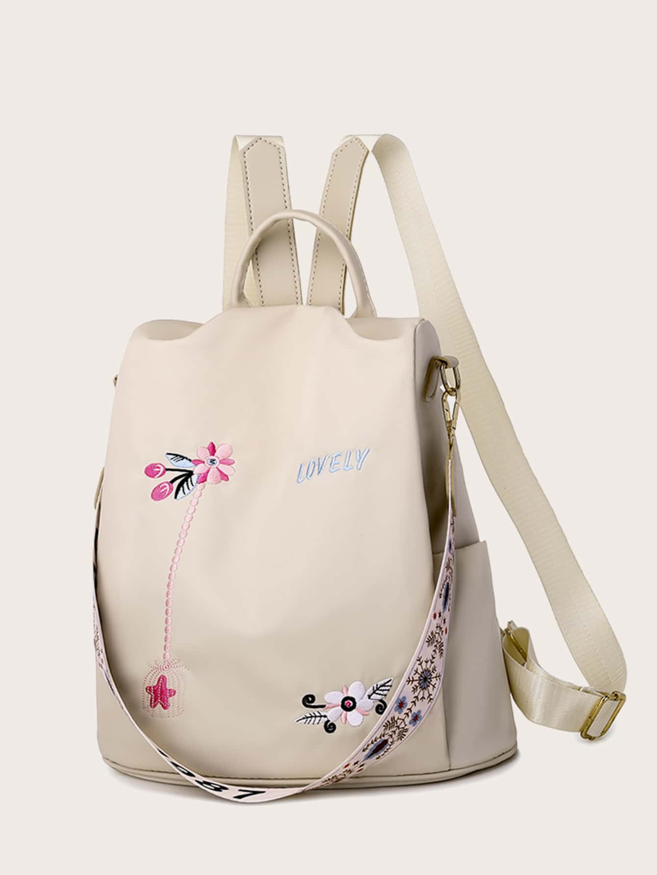 Flower Embroidered Anti-theft Backpack