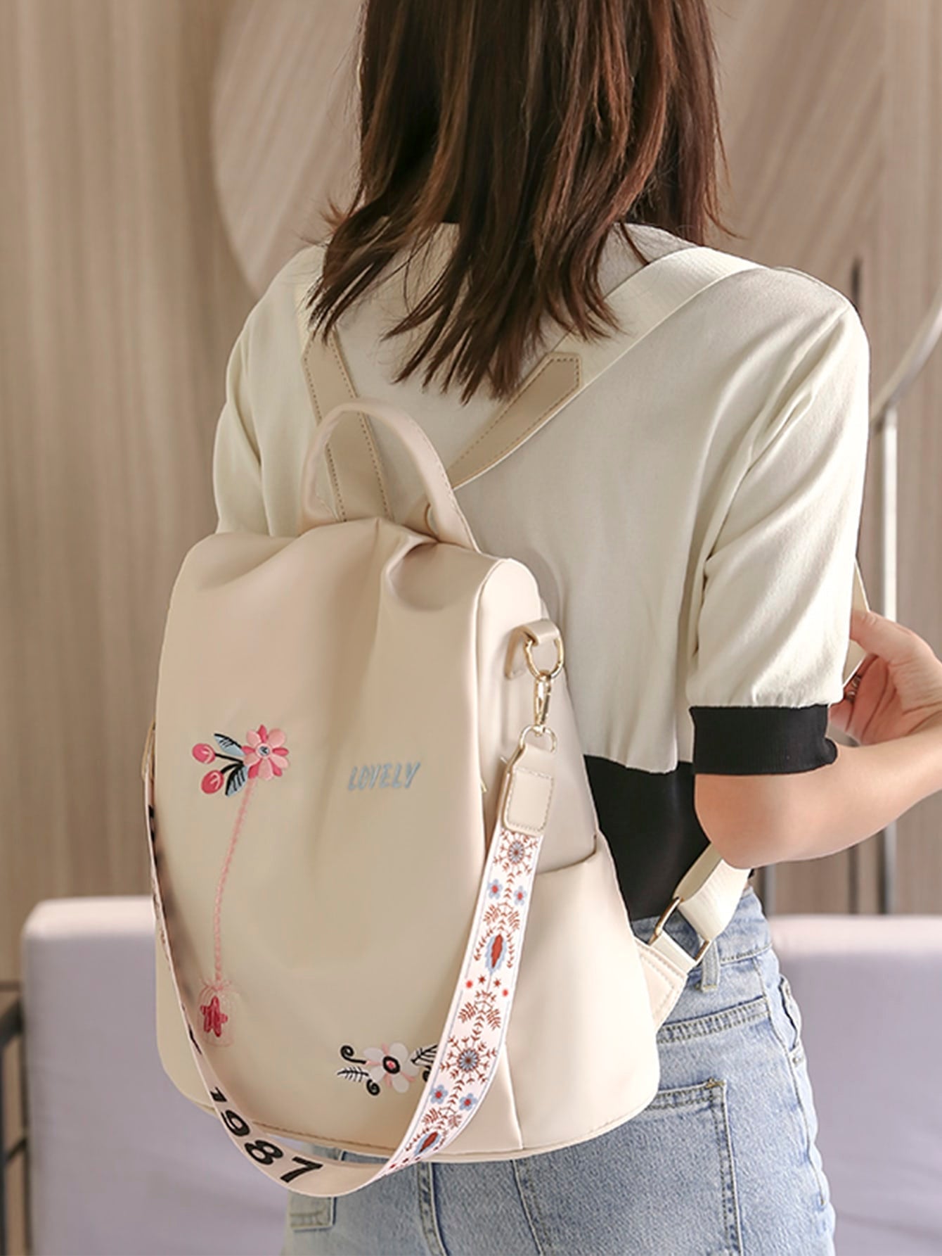 Flower Embroidered Anti-theft Backpack