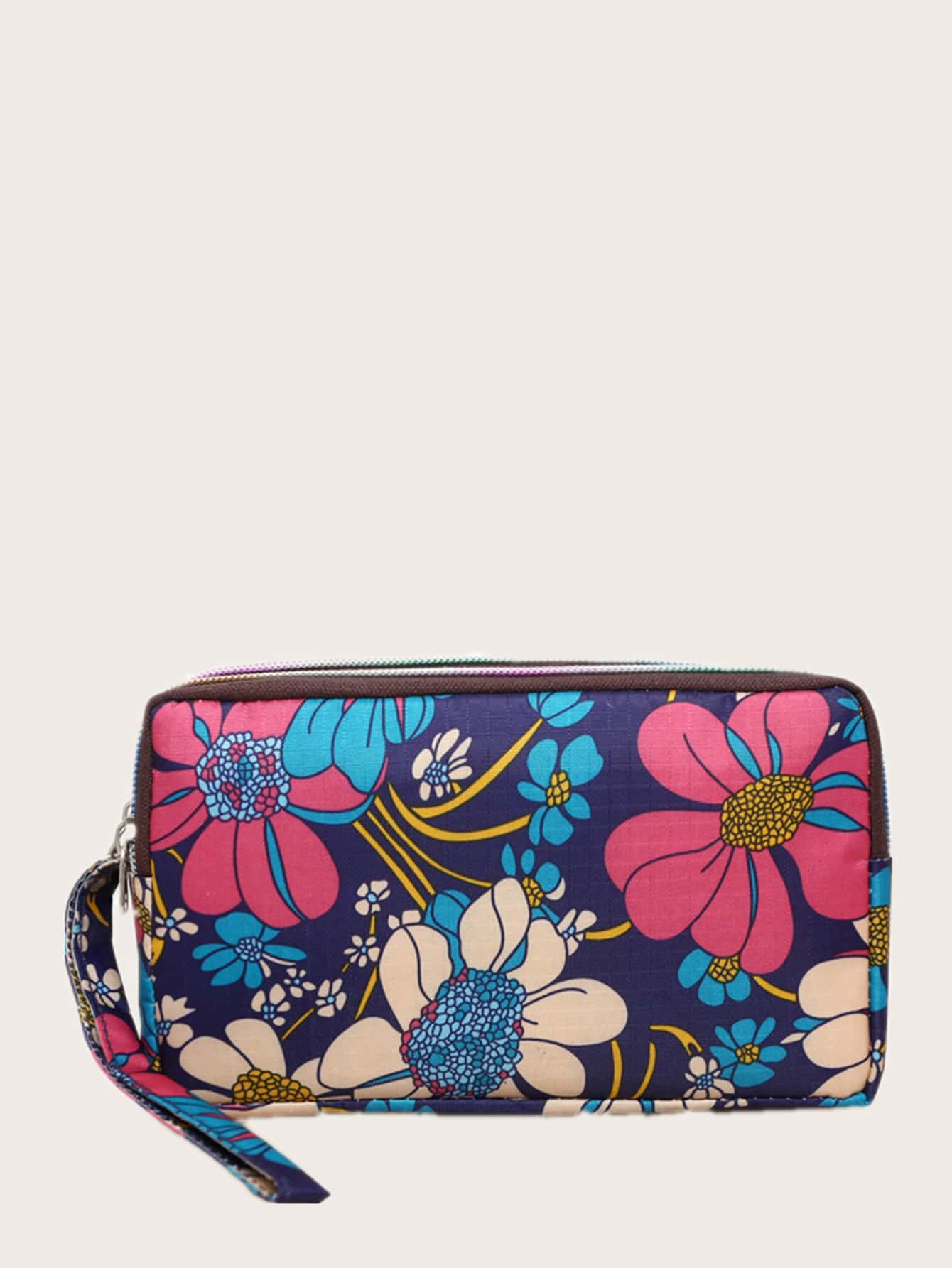 Floral Graphic Clutch Bag With Wristlet
