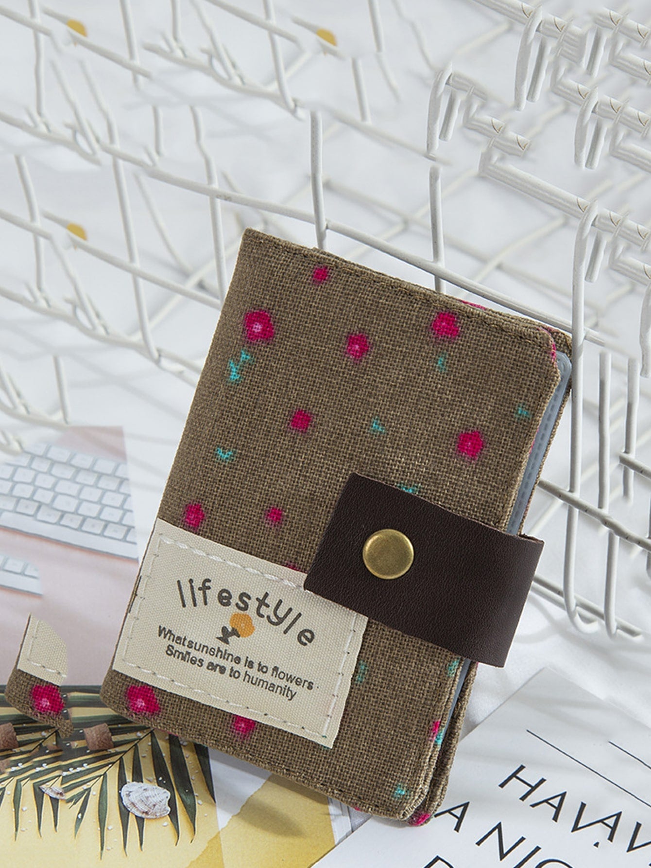 Floral Graphic Snap Button Card Holder
