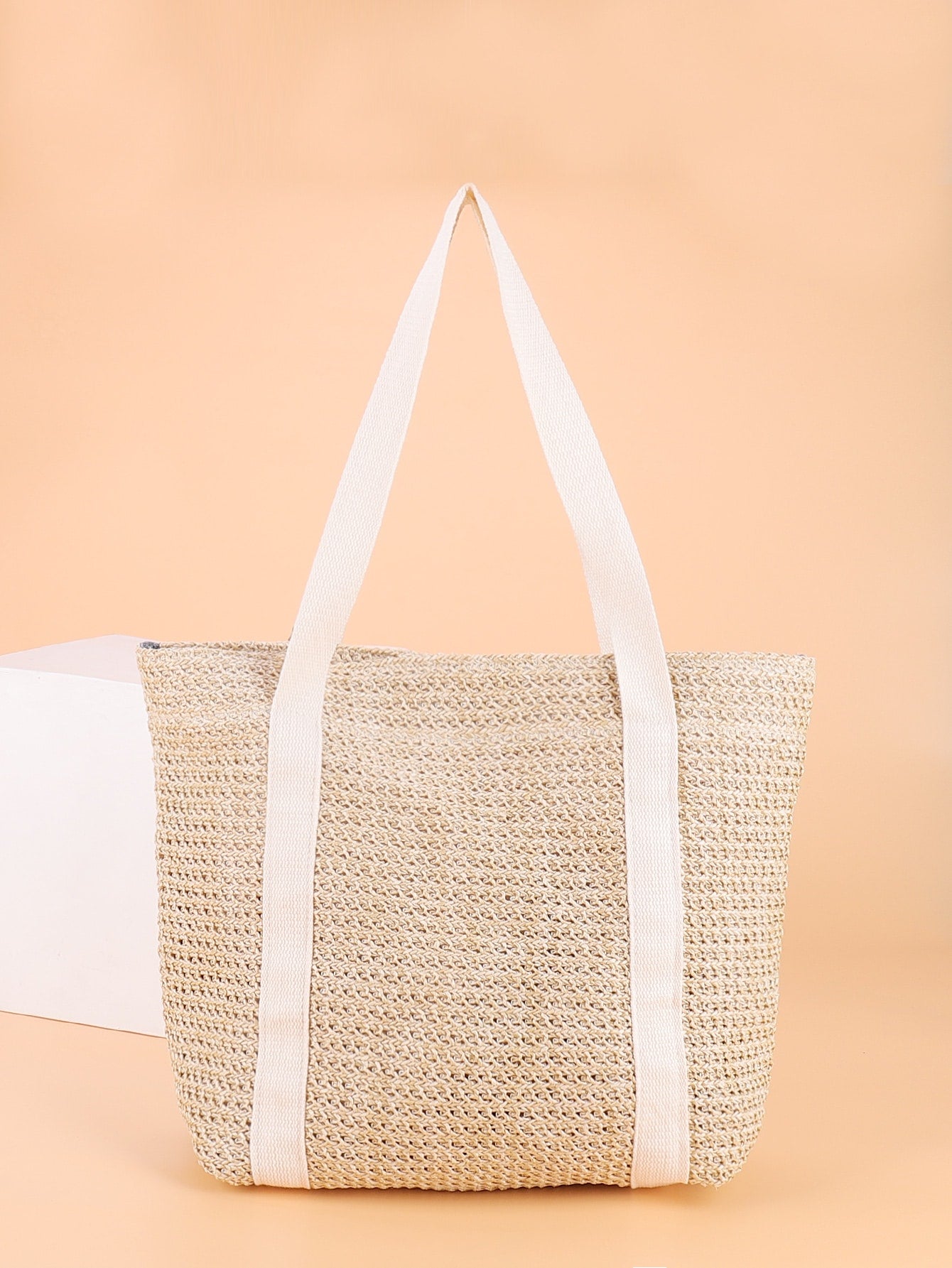 Scarf Decor Straw Design Shoulder Tote Bag