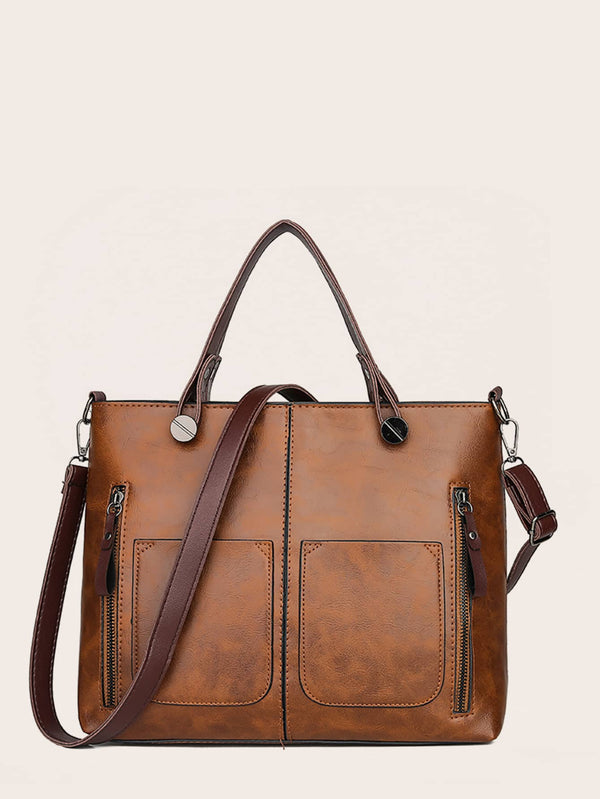 Minimalist Double Zipper Detail Tote Bag