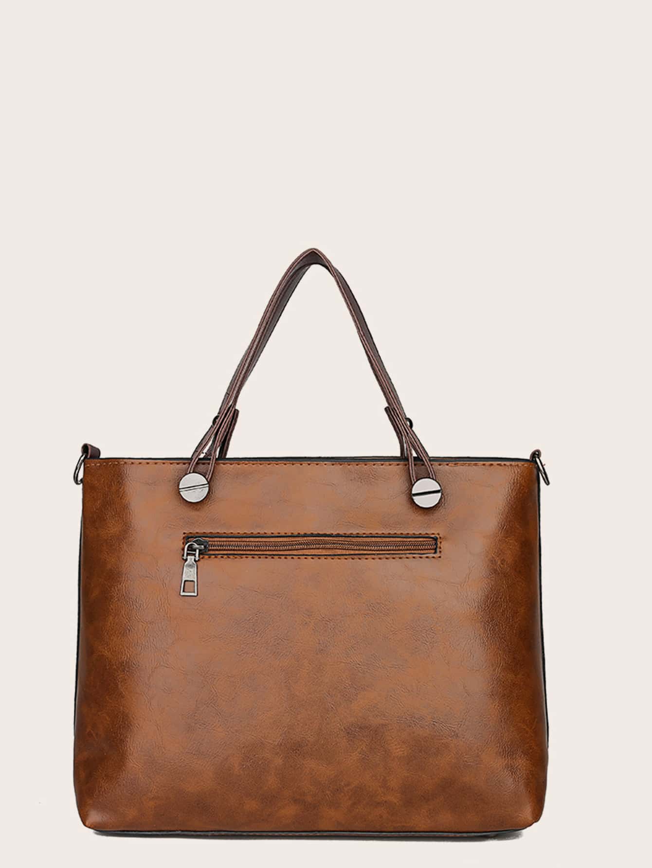 Minimalist Double Zipper Detail Tote Bag