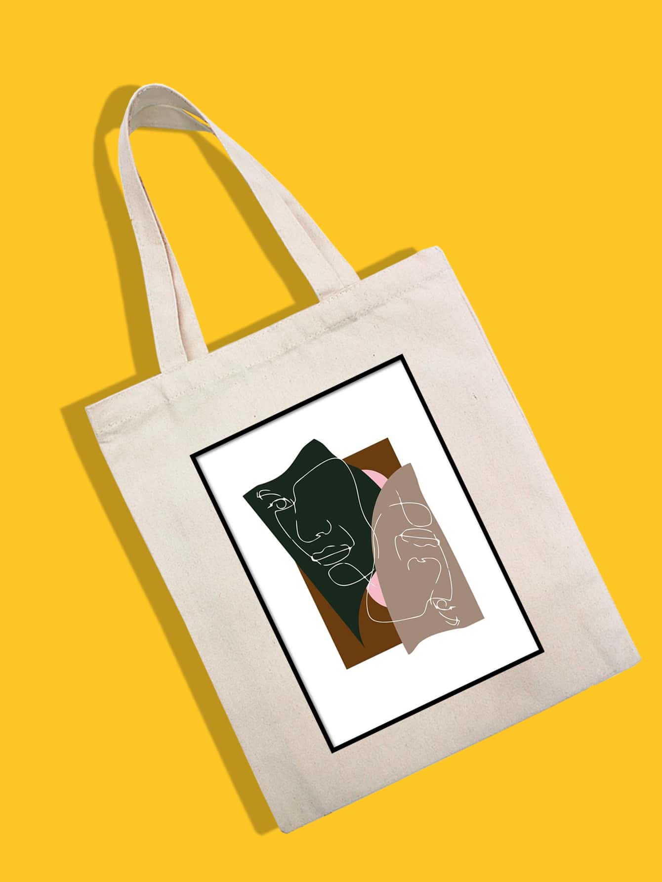 Minimalist Figure Graphic Color Block Shopper Bag