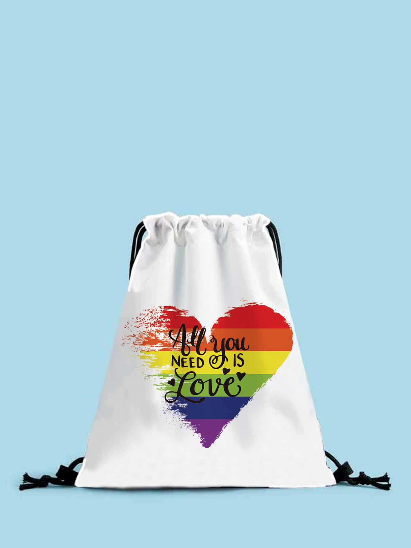 LGBT Letter & Heart Graphic Drawstring Backpack