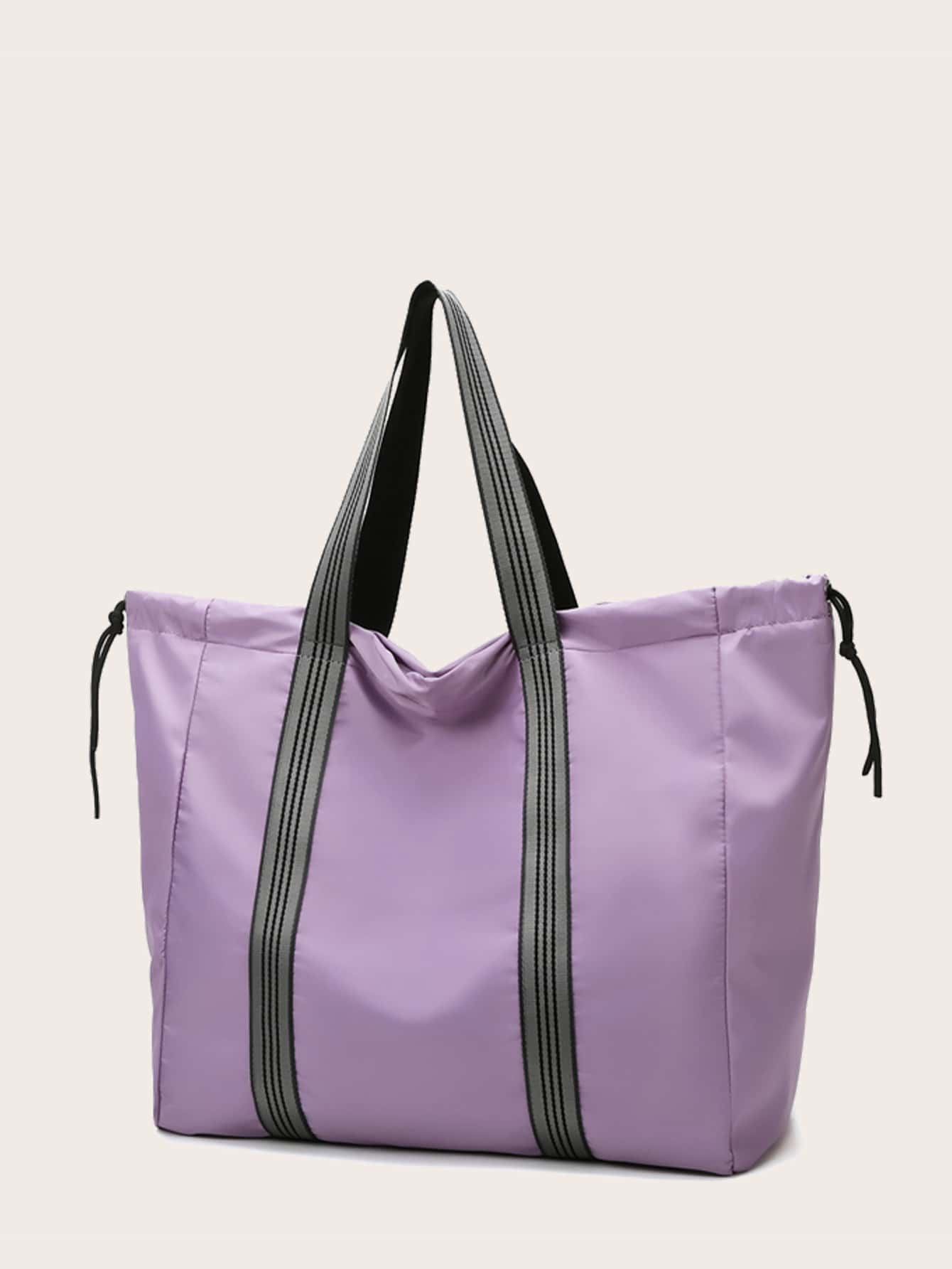 Two Tone Drawstring Shoulder Tote Bag