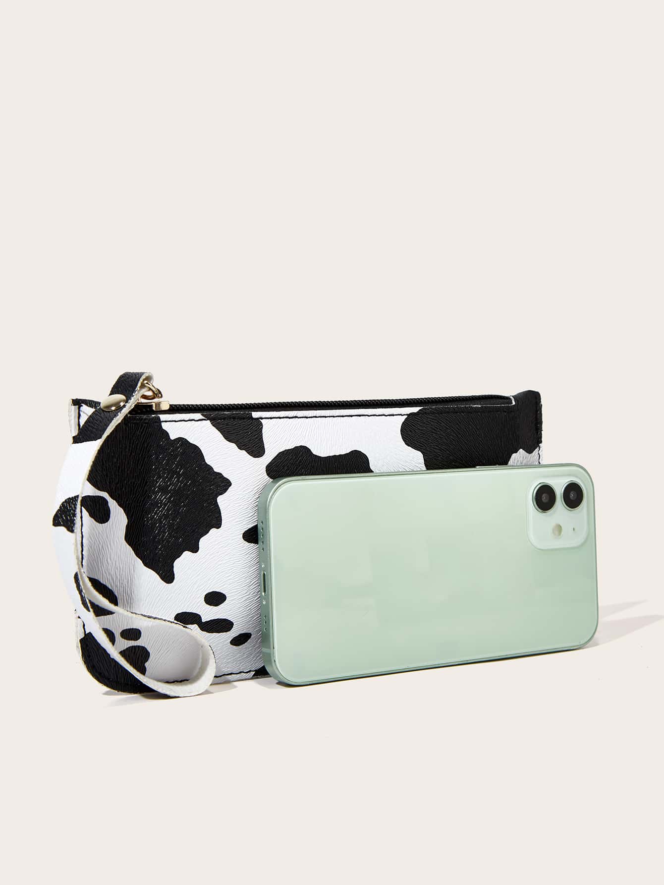 Cow Pattern Clutch Bag With Wristlet