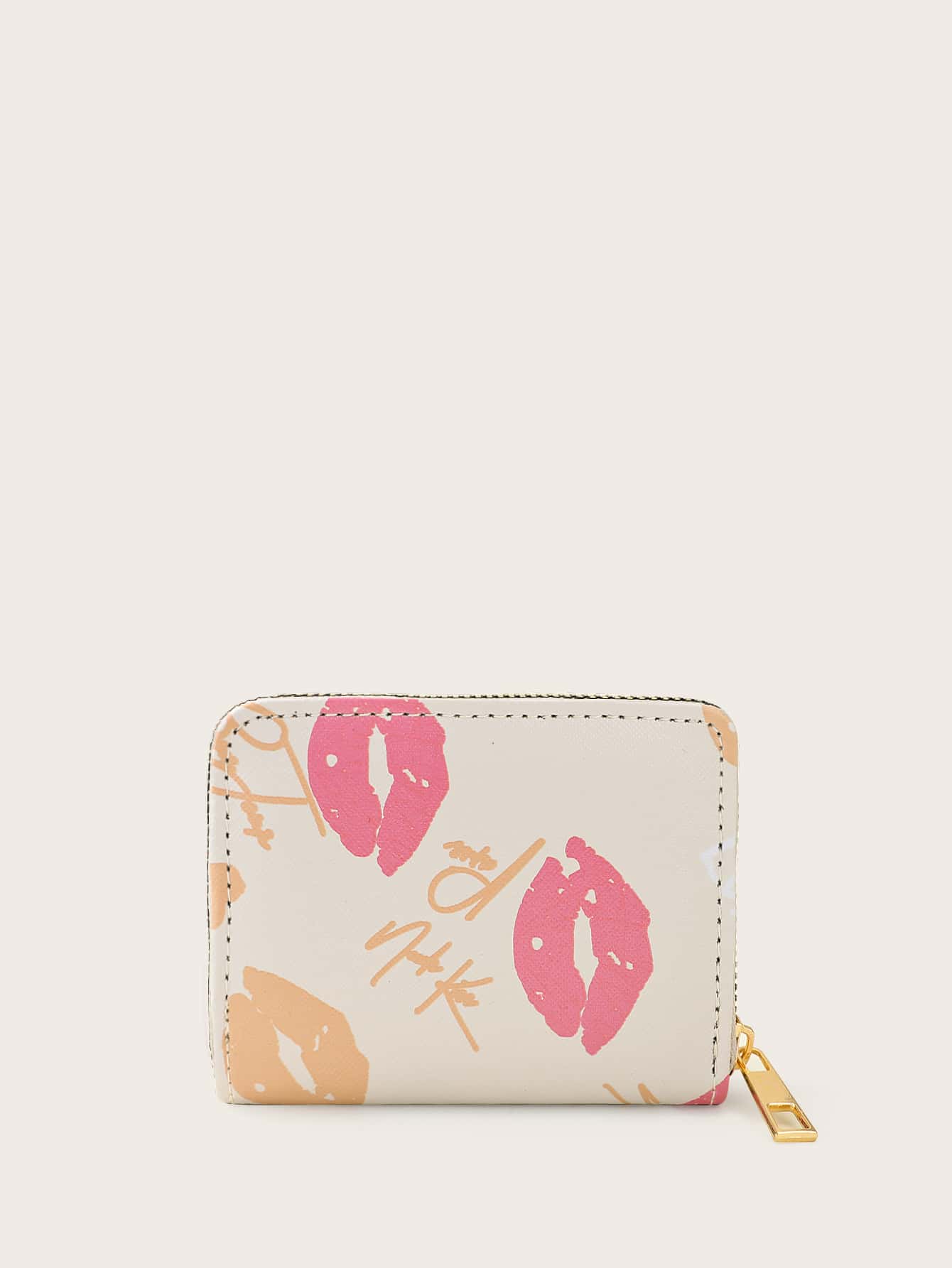 Letter & Lip Graphic Zip Around Card Holder