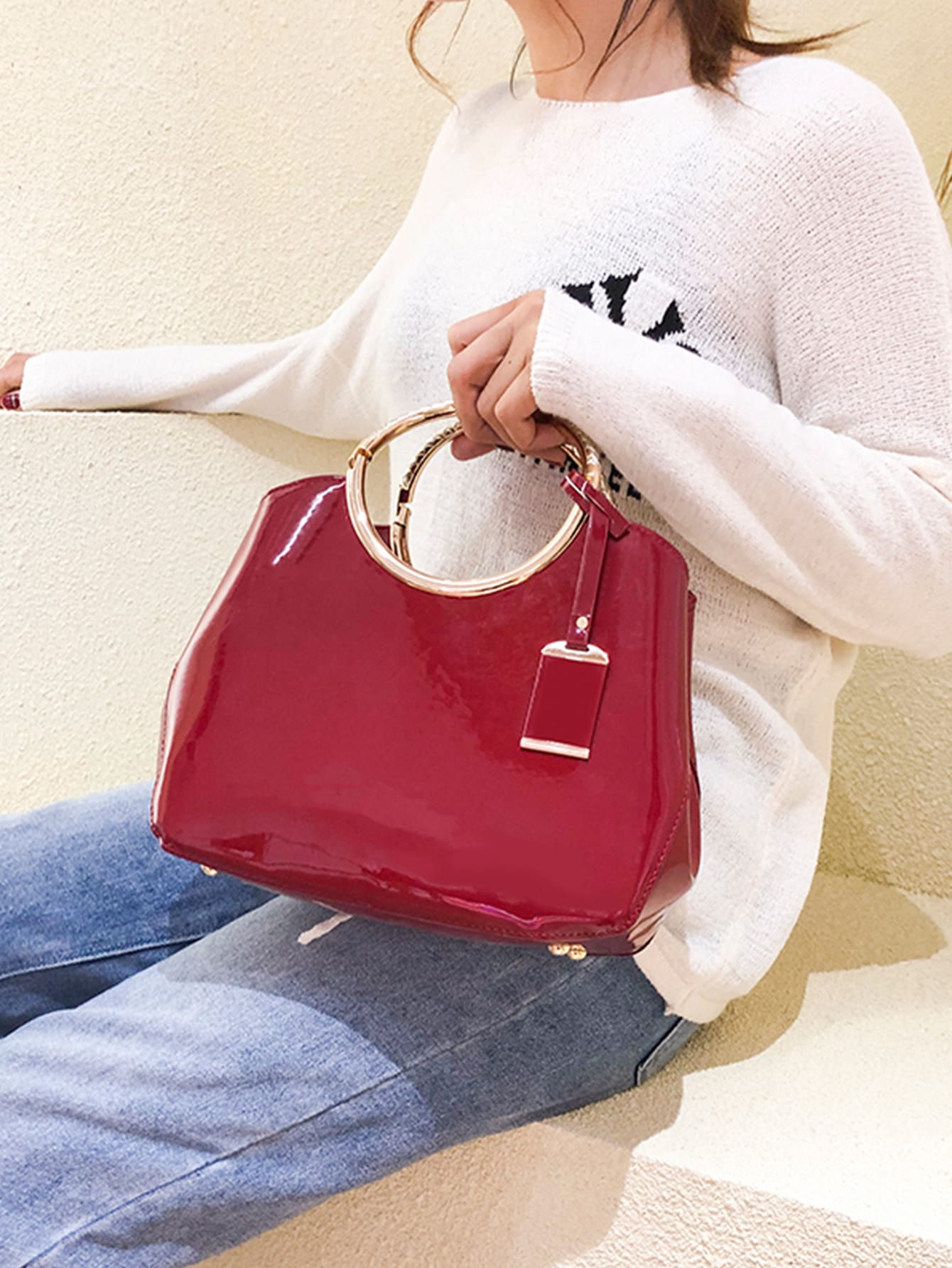 Patent Ring Handle Tote Bag