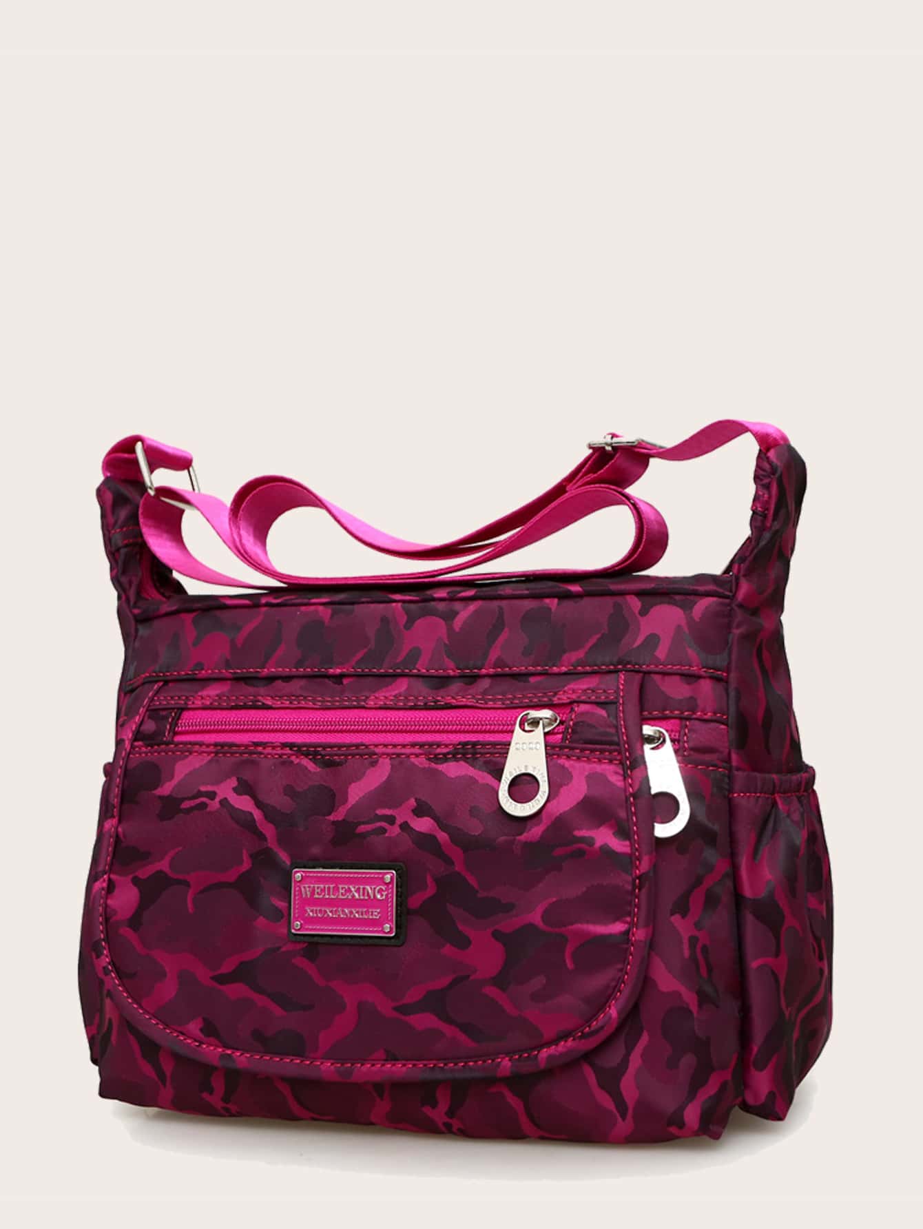 Camo Graphic Zip Front Crossbody Bag