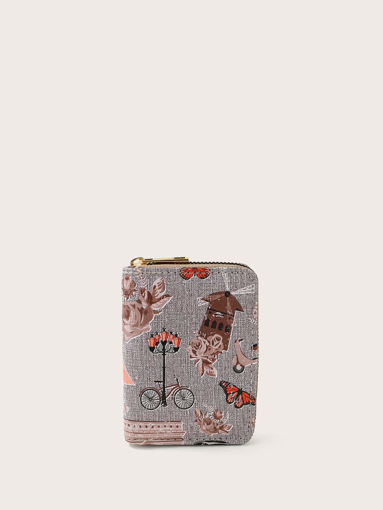Floral & Butterfly Graphic Zip Around Card Holder