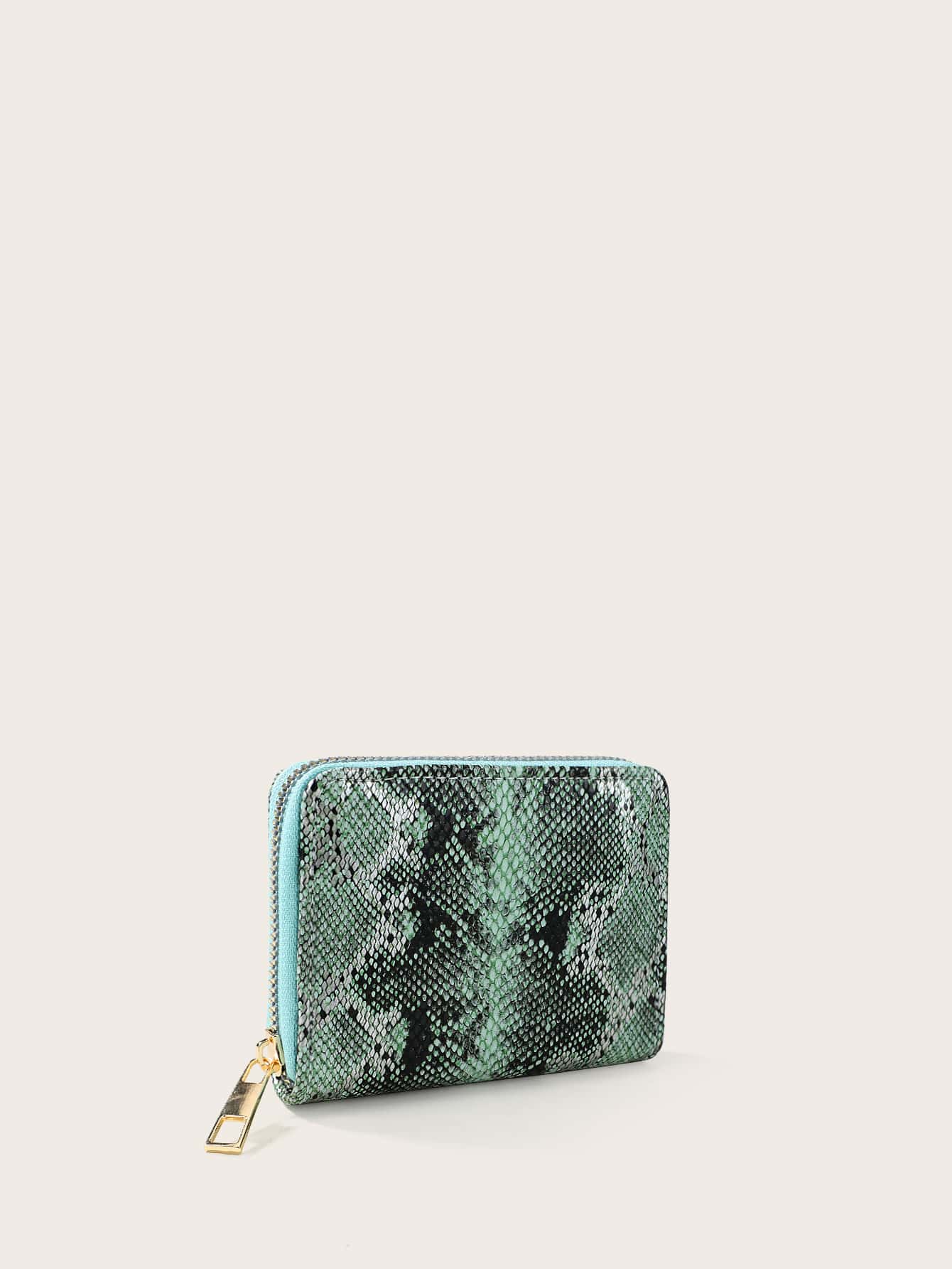 Snakeskin Print Zip Around Card Holder