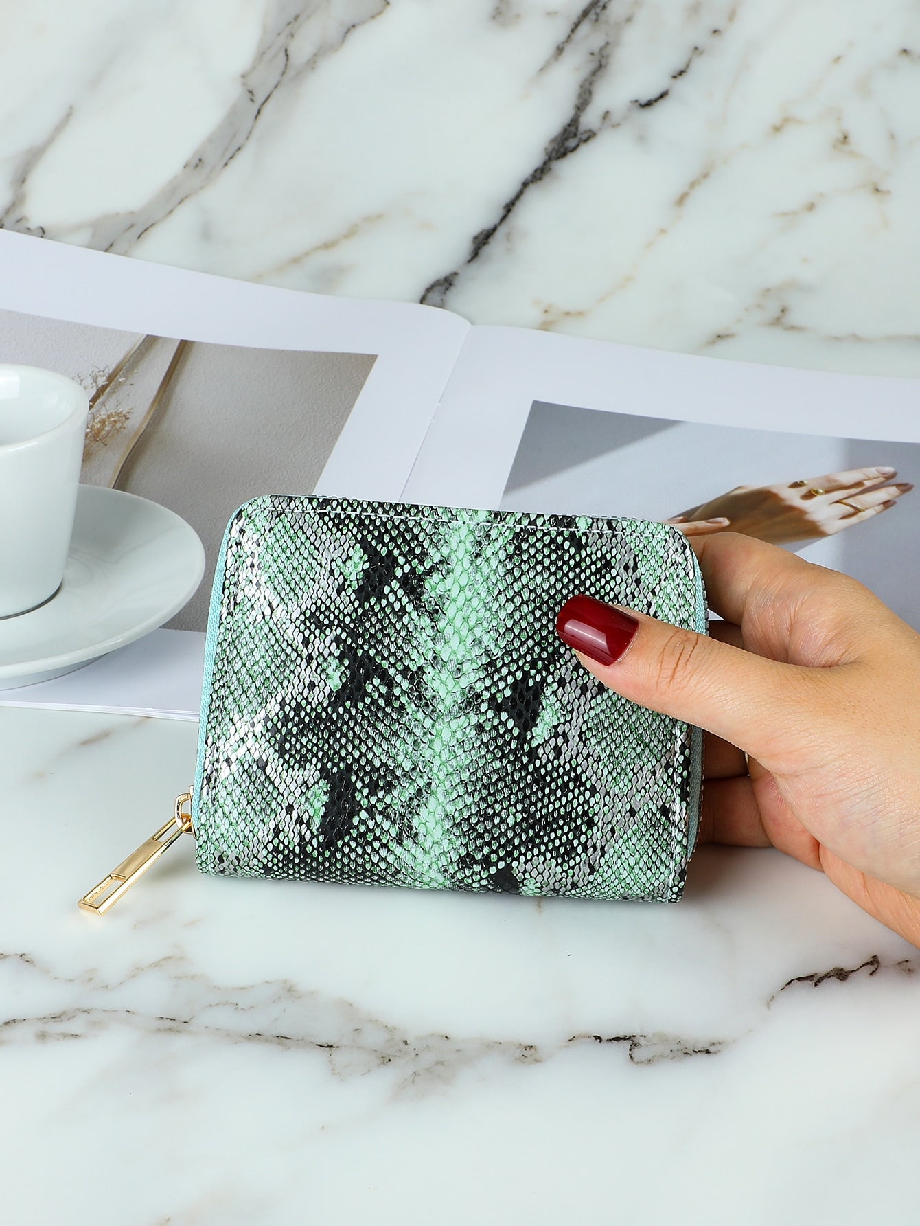 Snakeskin Print Zip Around Card Holder