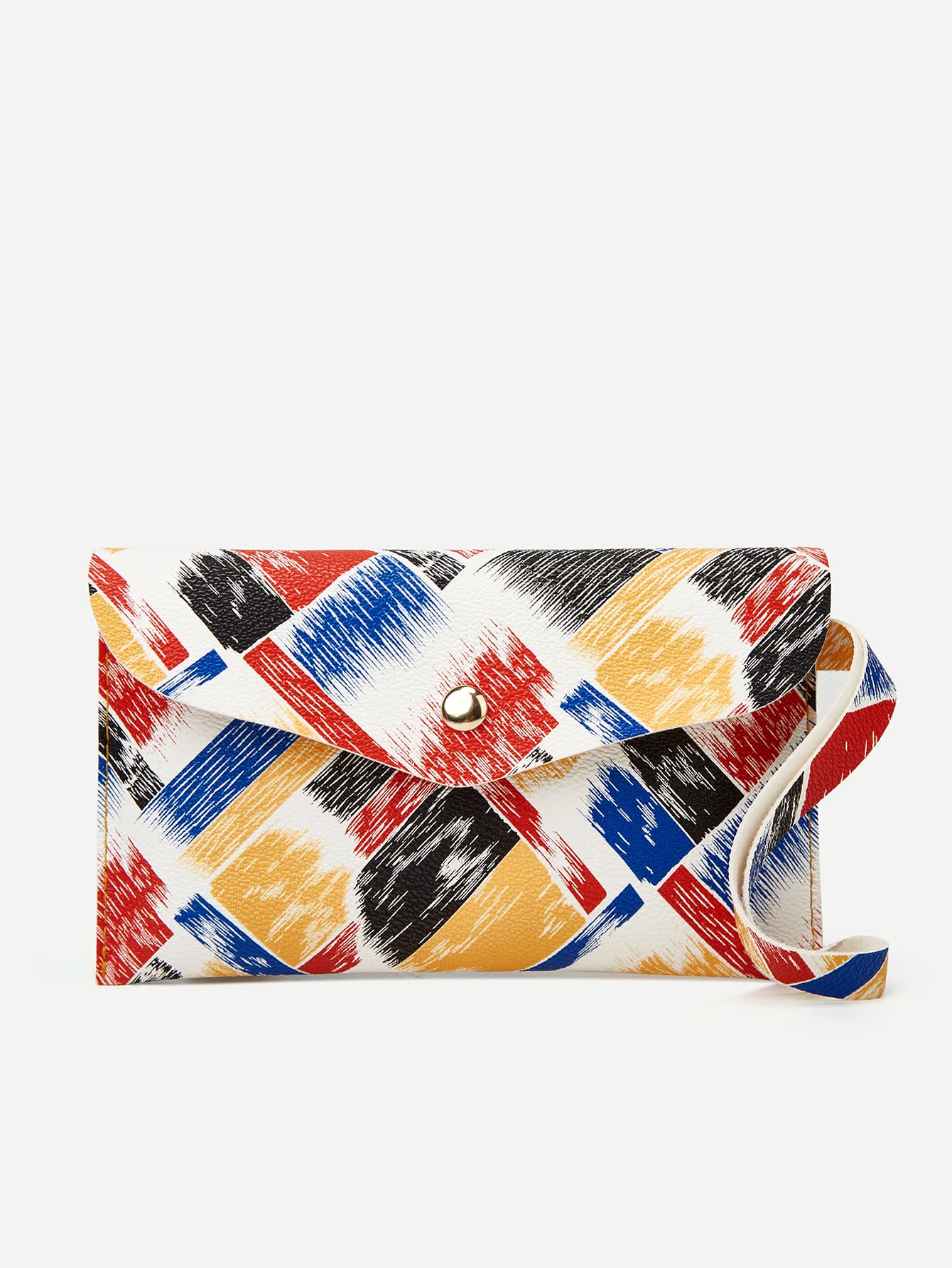 Colorblock Flap Clutch Bag With Wristlet