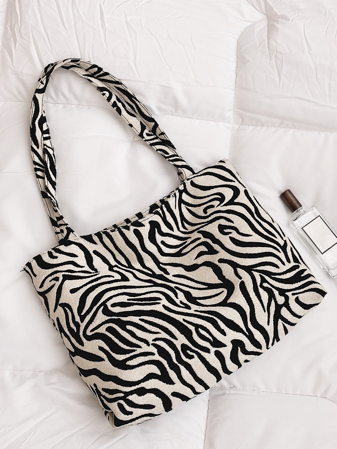 Zebra Striped Shoulder Tote Bag