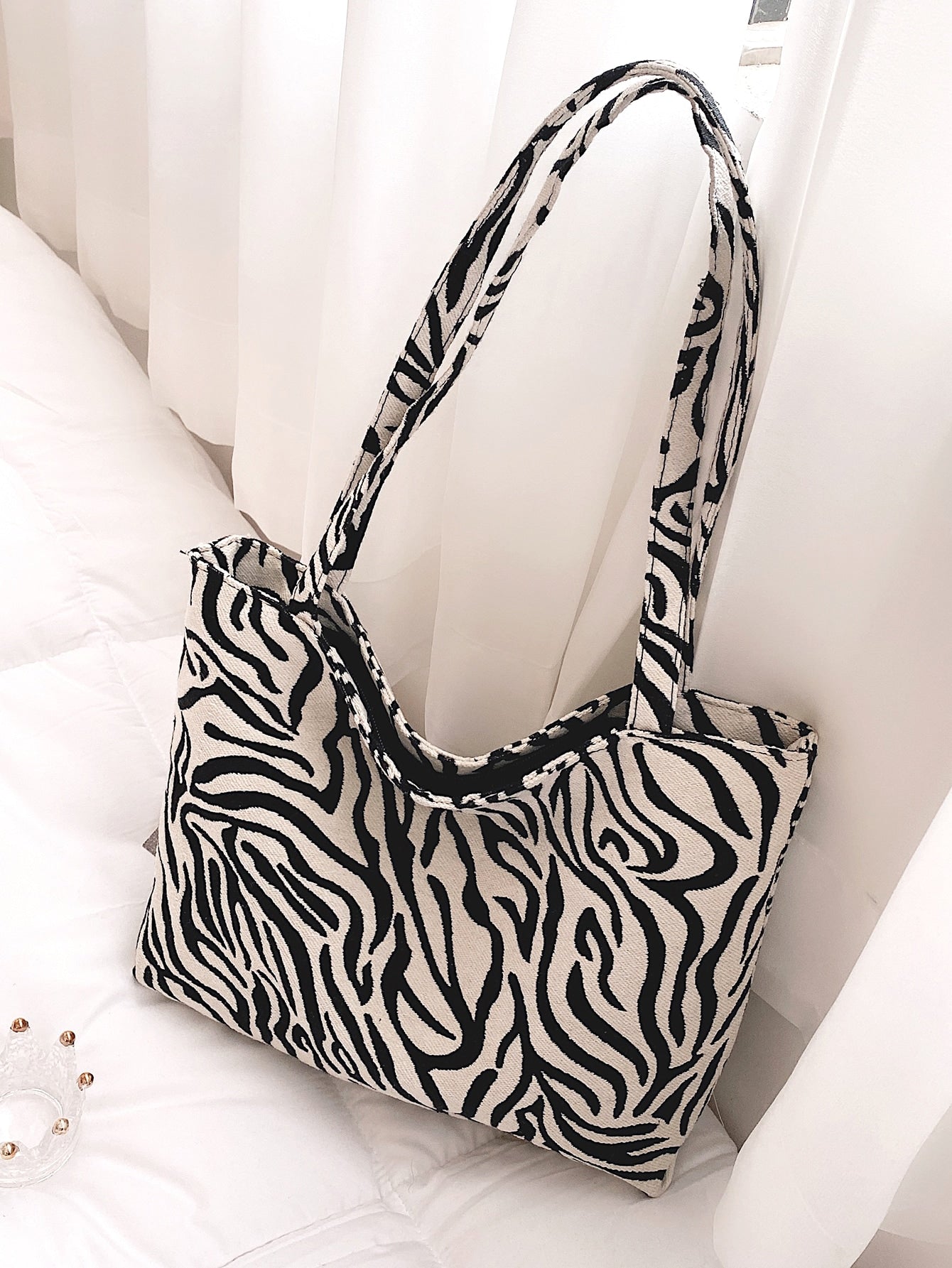 Zebra Striped Shoulder Tote Bag