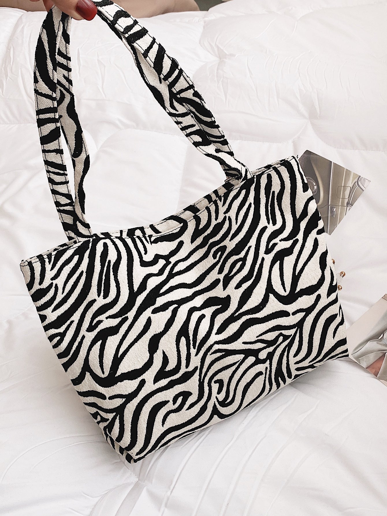 Zebra Striped Shoulder Tote Bag