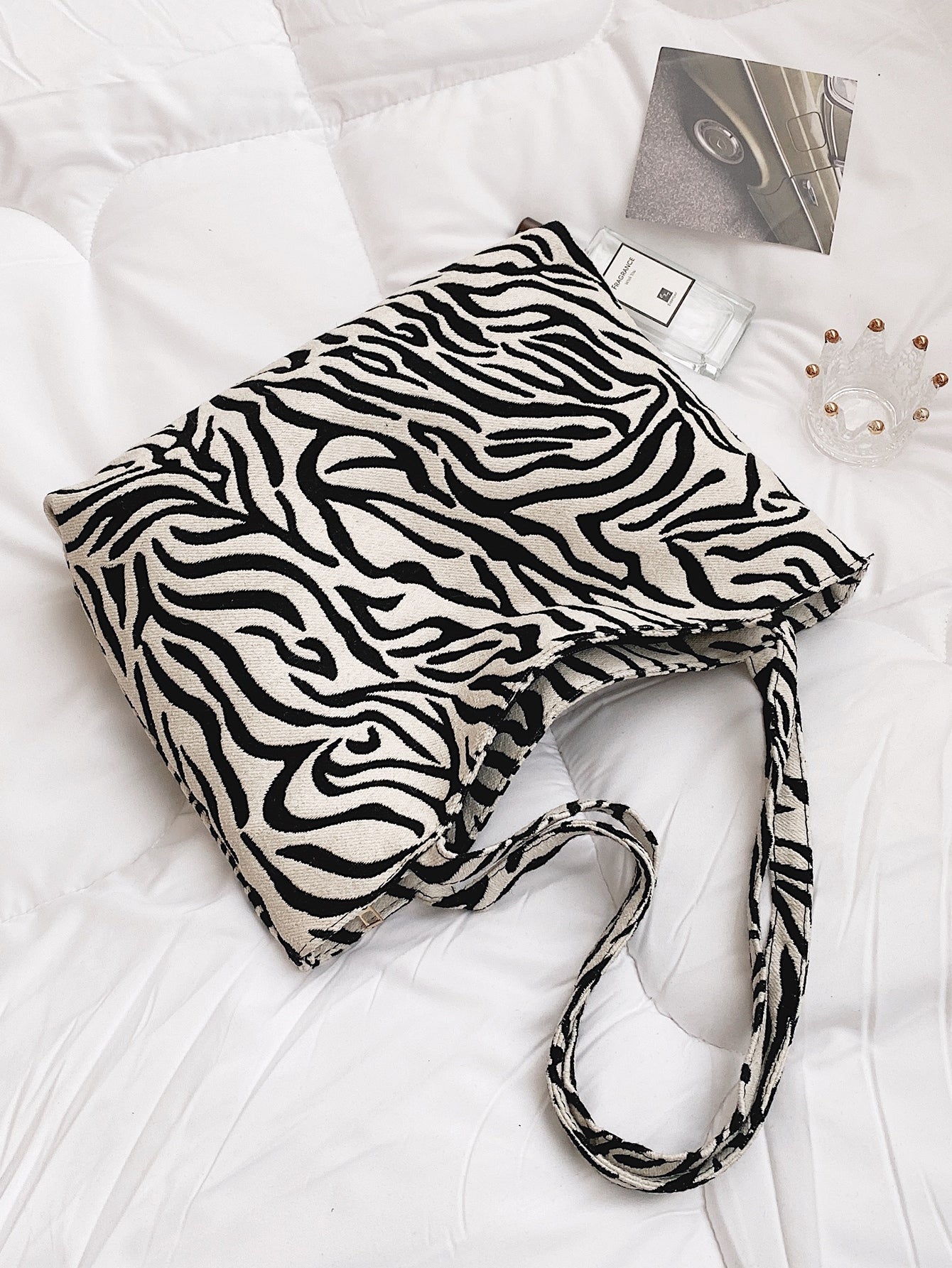 Zebra Striped Shoulder Tote Bag