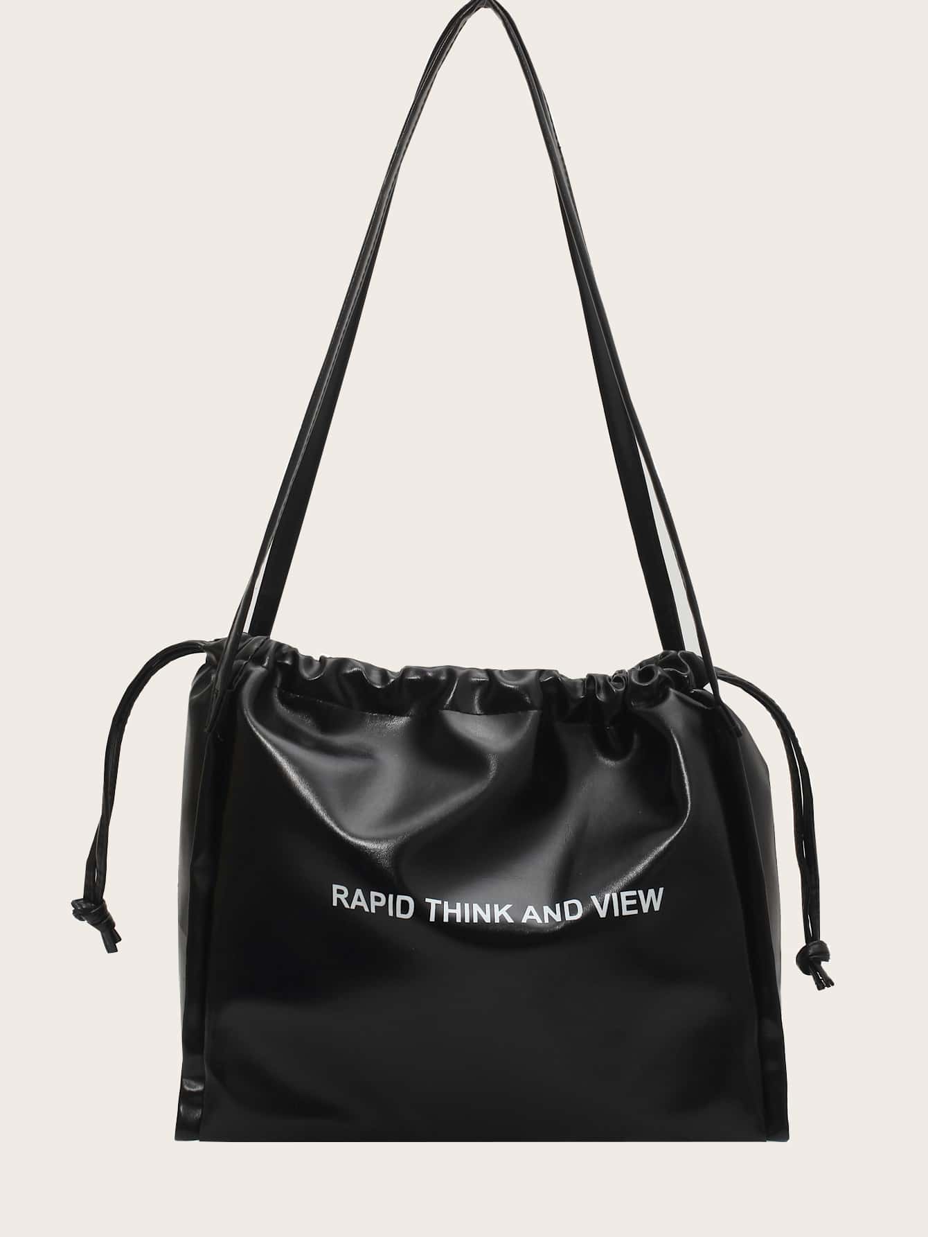 Letter Graphic Drawstring Shoulder Tote Bag