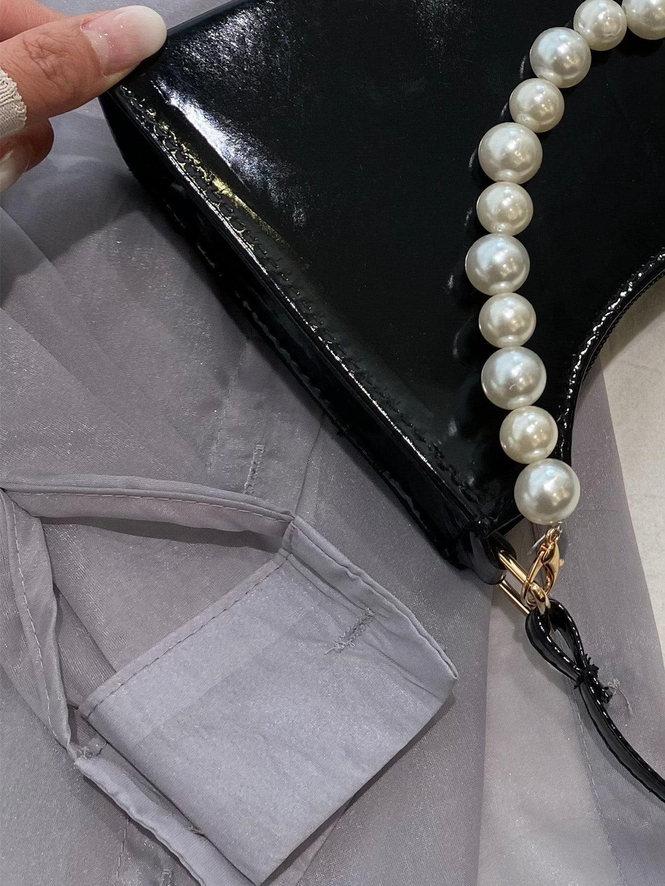 Faux Pearl Handle Shoulder Bag