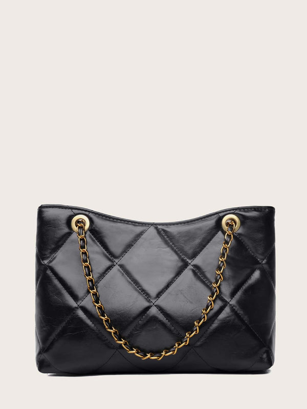 Minimalist Quilted Chain Shoulder Tote Bag
