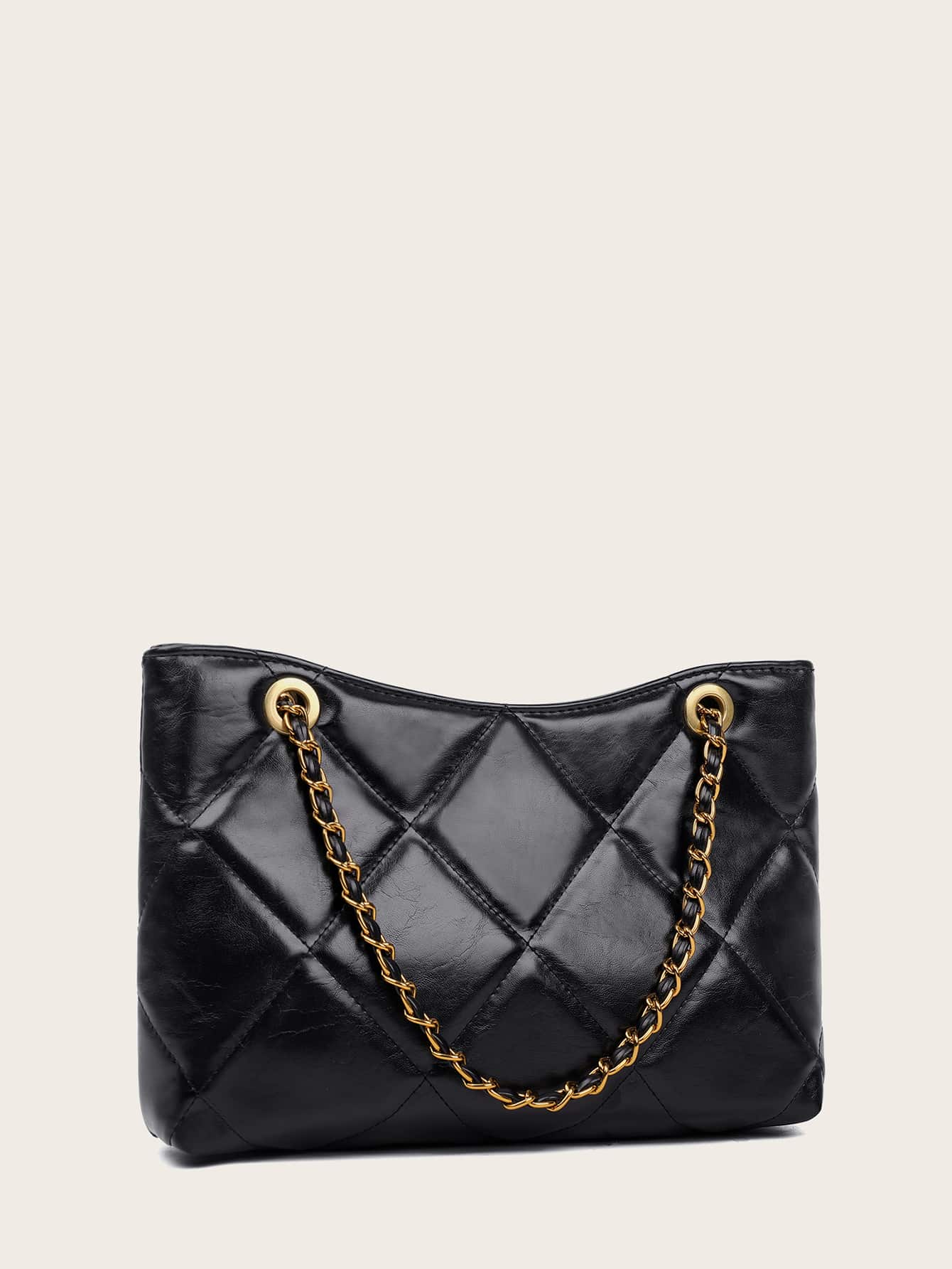 Minimalist Quilted Chain Shoulder Tote Bag