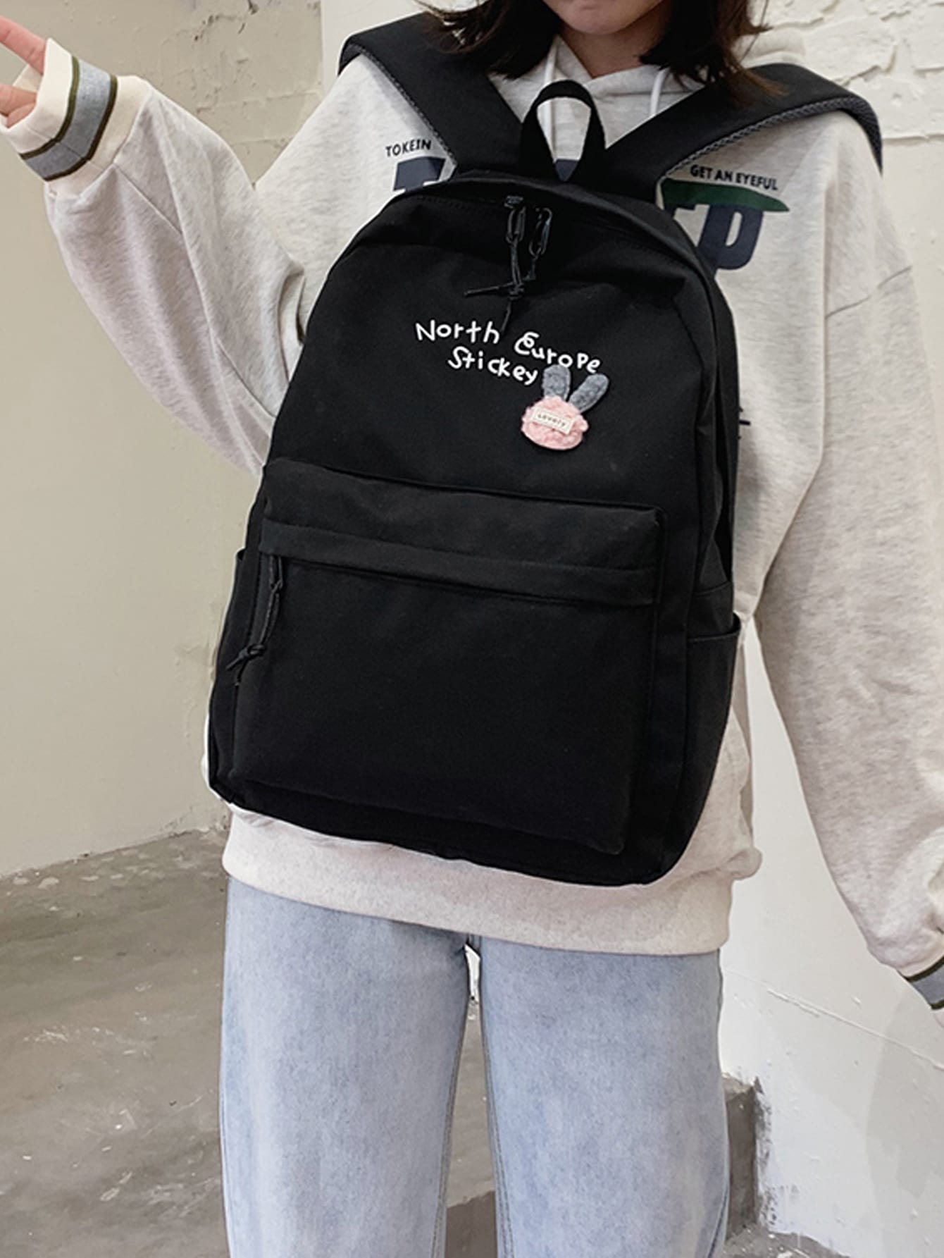 Letter Graphic Cartoon Patch Backpack