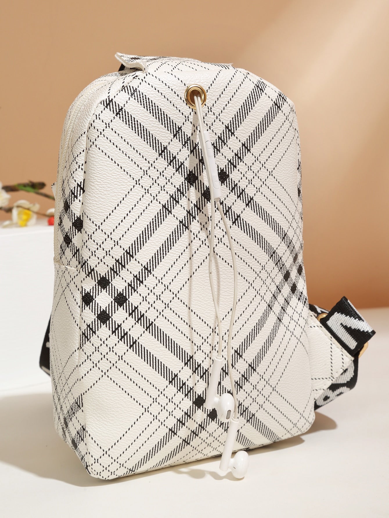 Plaid Pattern Pocket Front Sling Bag
