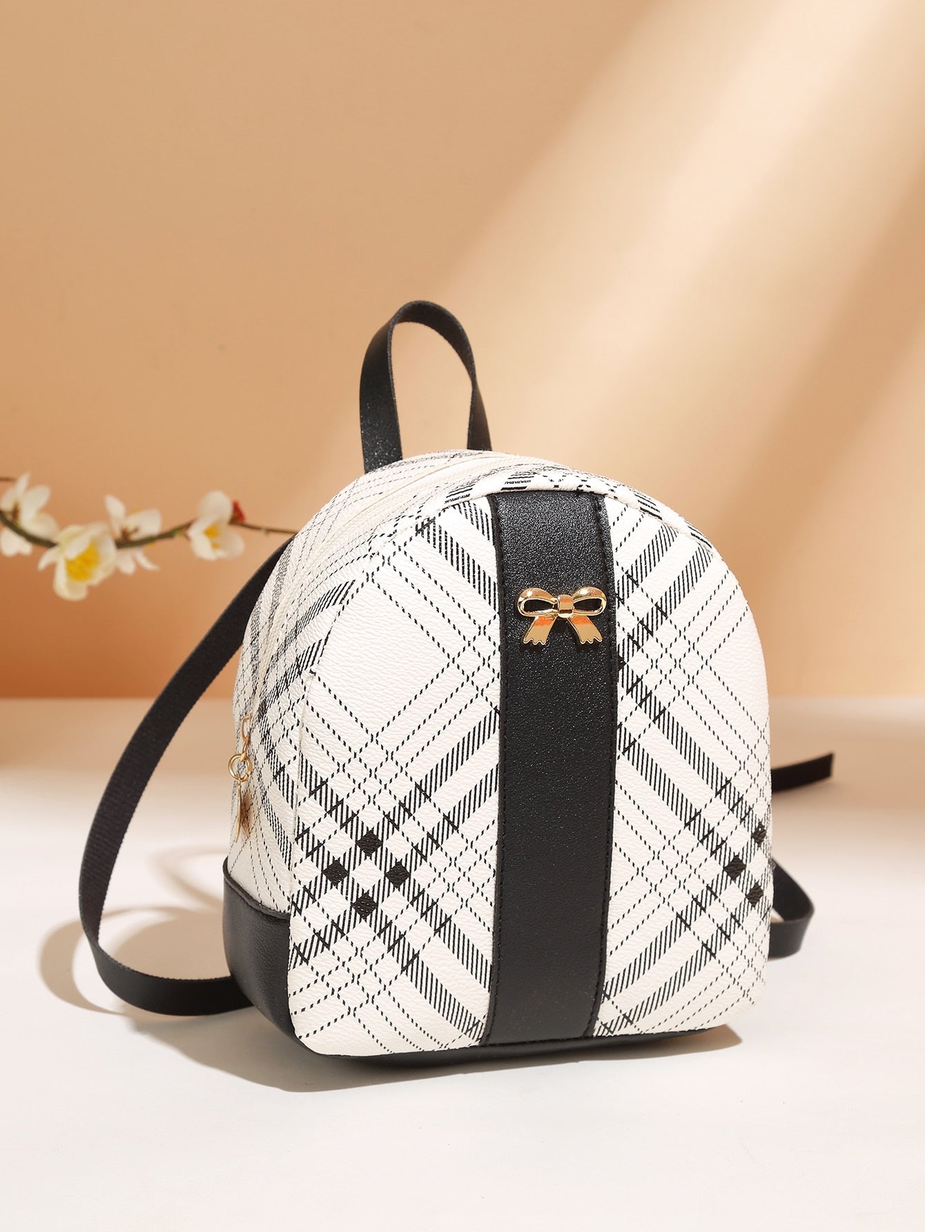 Bow Decor Plaid Pattern Backpack