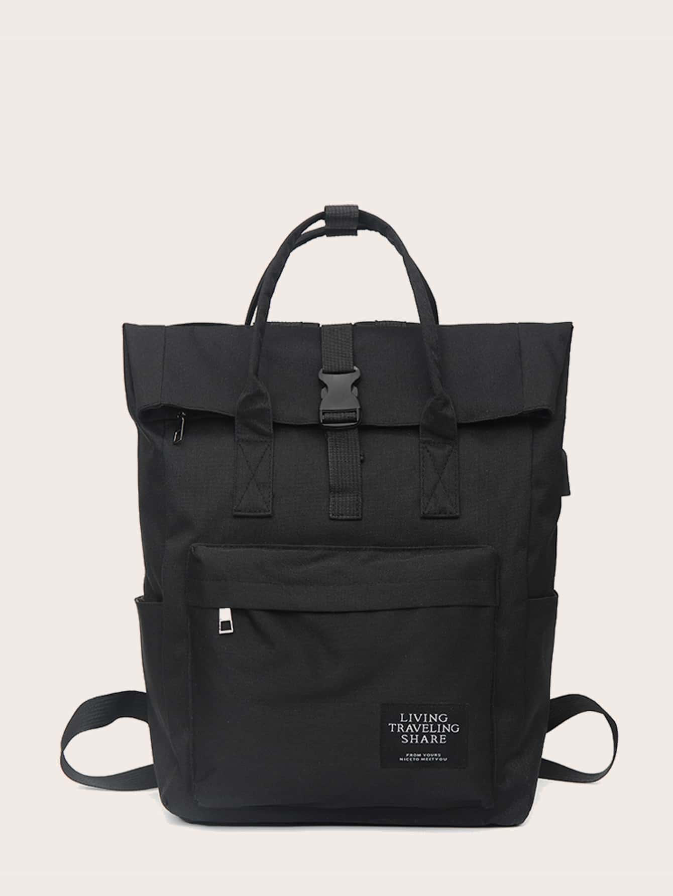 Release Buckle Decor Pocket Front Backpack