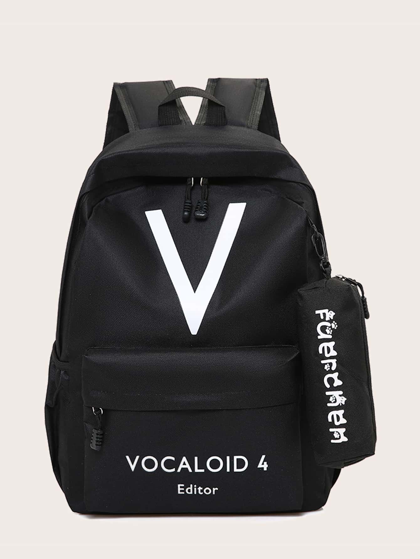 Letter Graphic Backpack With Pencil Case