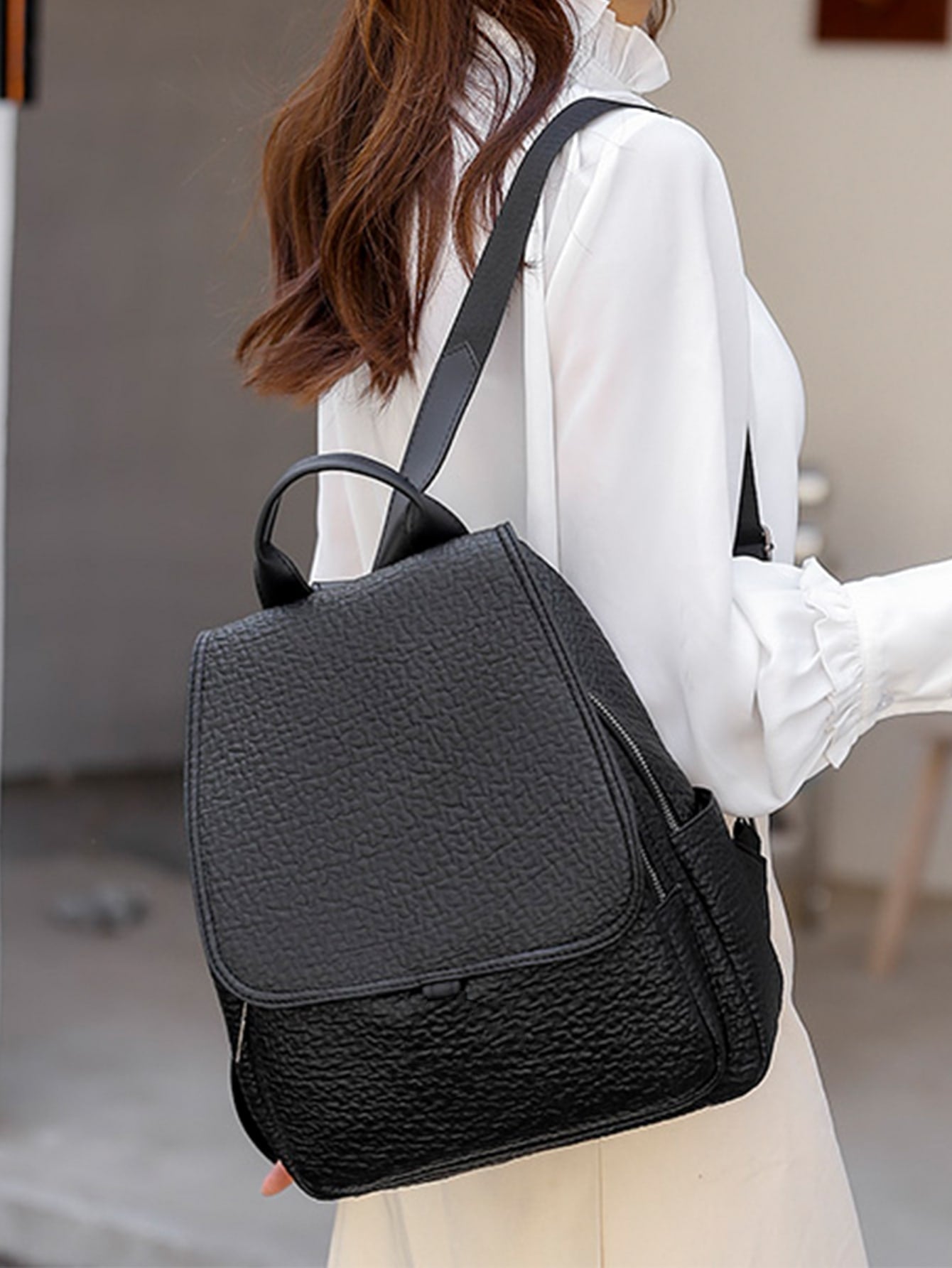 Textured Flap Backpack