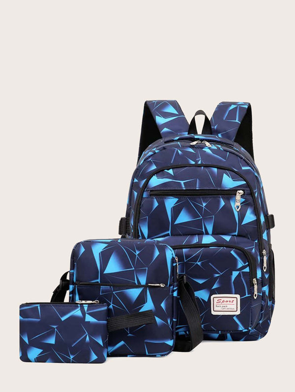 3pcs Geometric Graphic Backpack Set