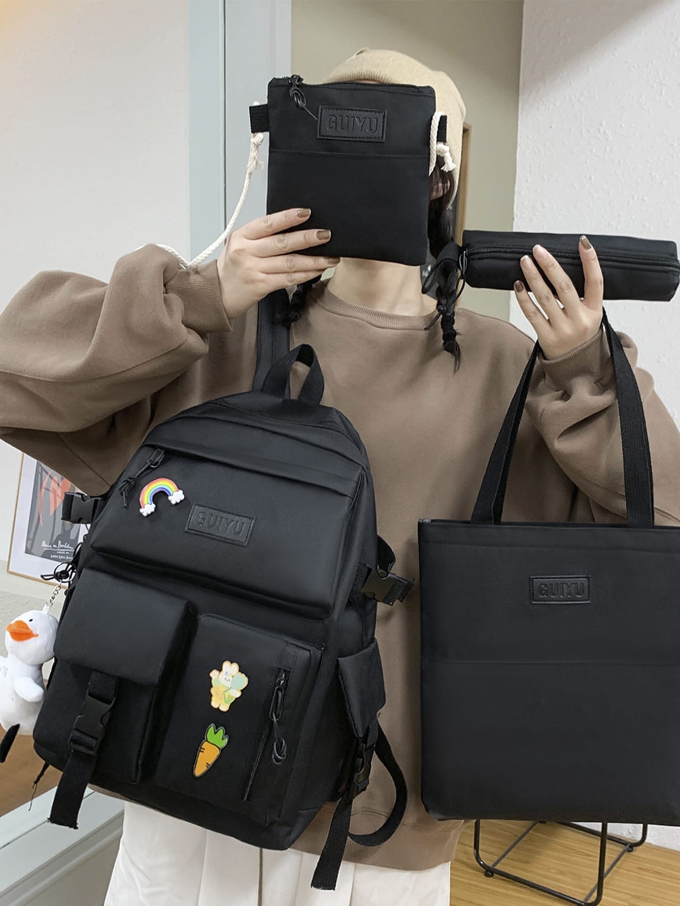 4pcs Cartoon Charm Backpack Set