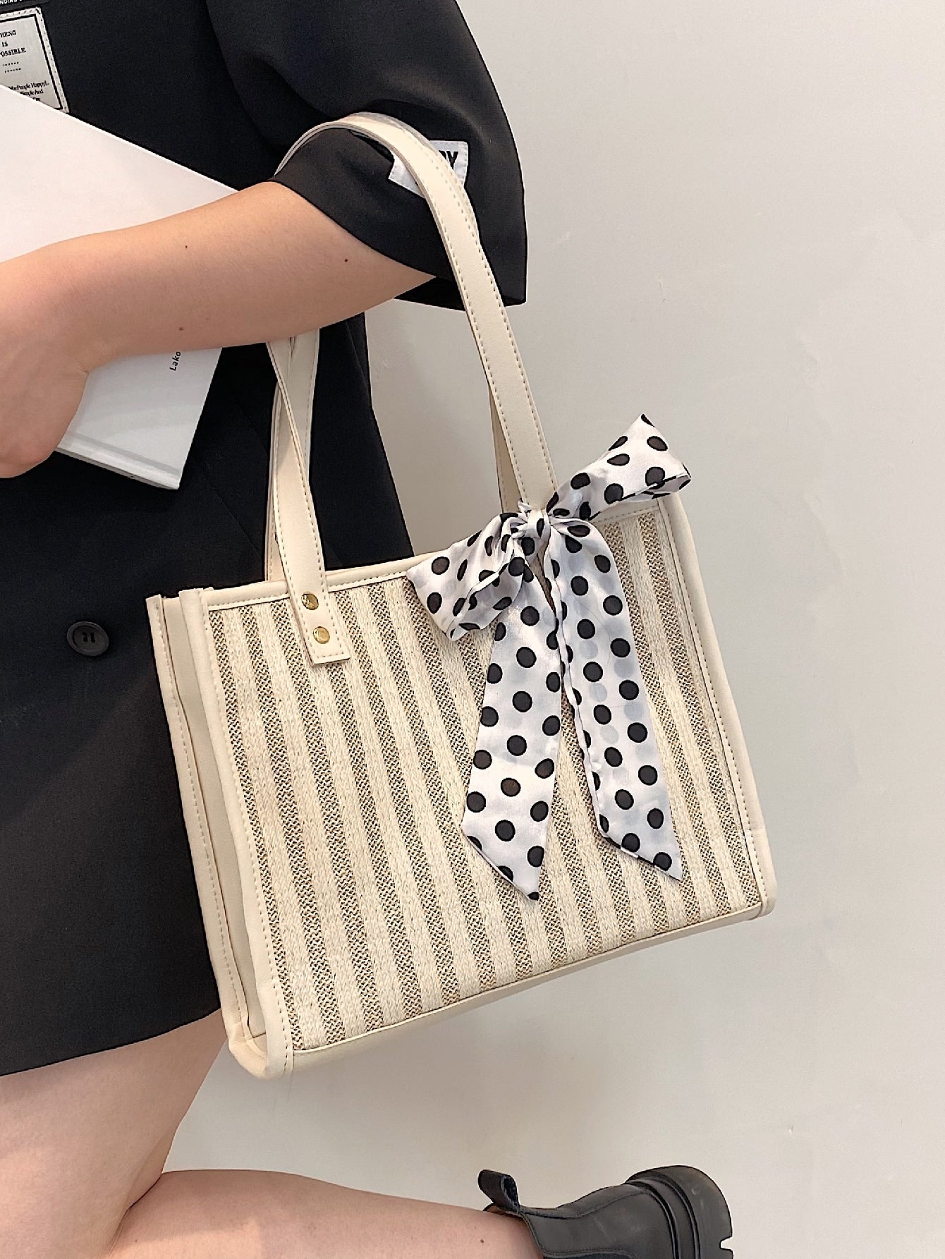 Twilly Scarf Decor Striped Tote Bag