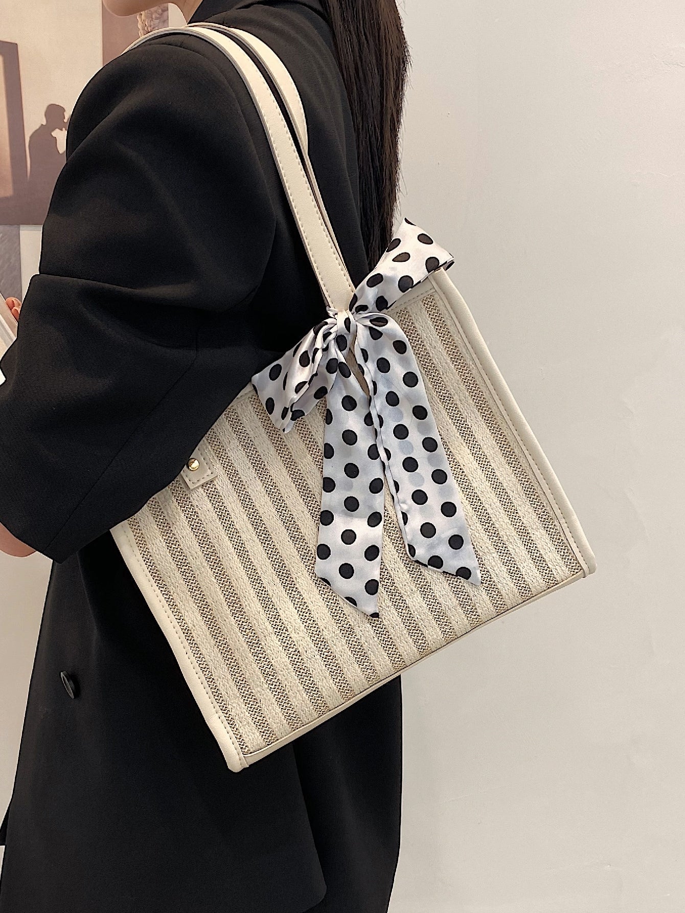 Twilly Scarf Decor Striped Tote Bag
