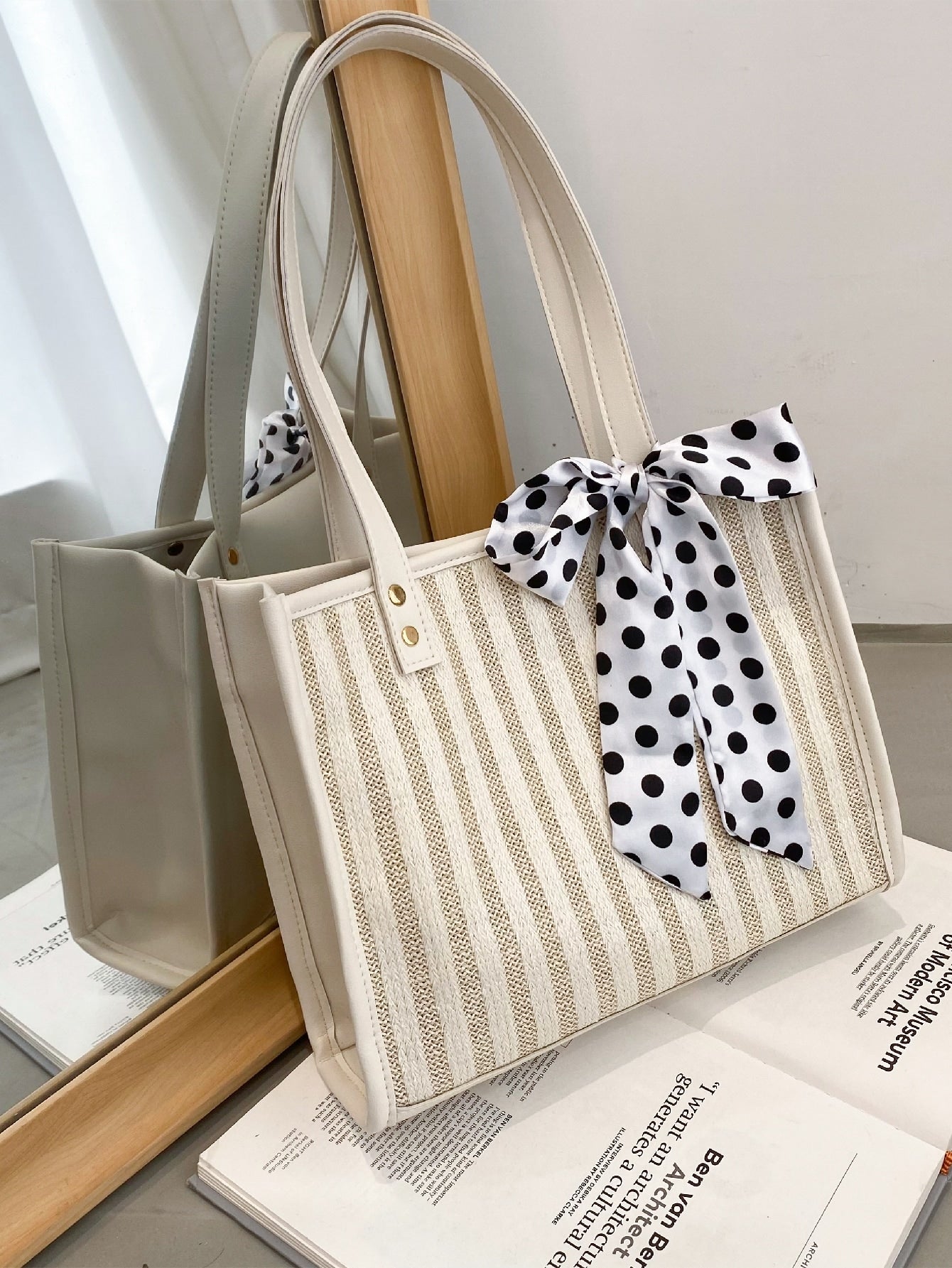 Twilly Scarf Decor Striped Tote Bag