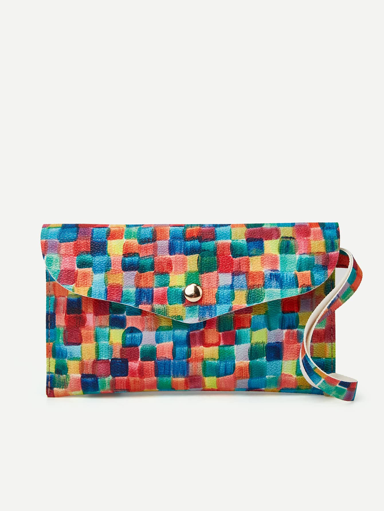 Colorblock Flap Clutch Bag With Wristlet