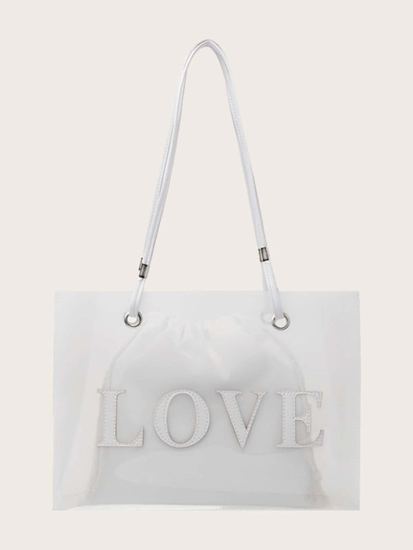 Clear Slogan Graphic Tote Bag With Clutch Bag