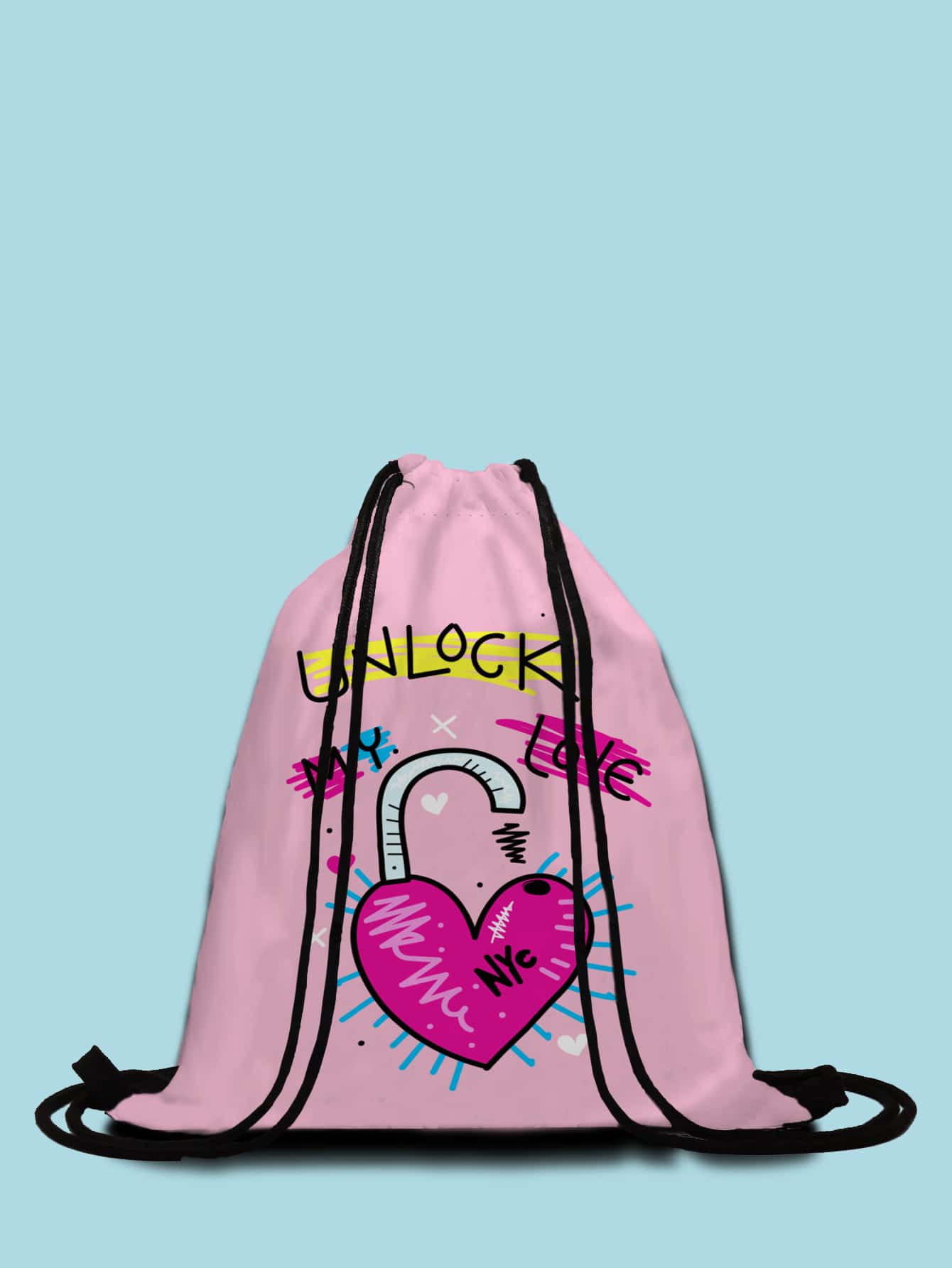 Letter & Heart Graphic Drawstring Backpack