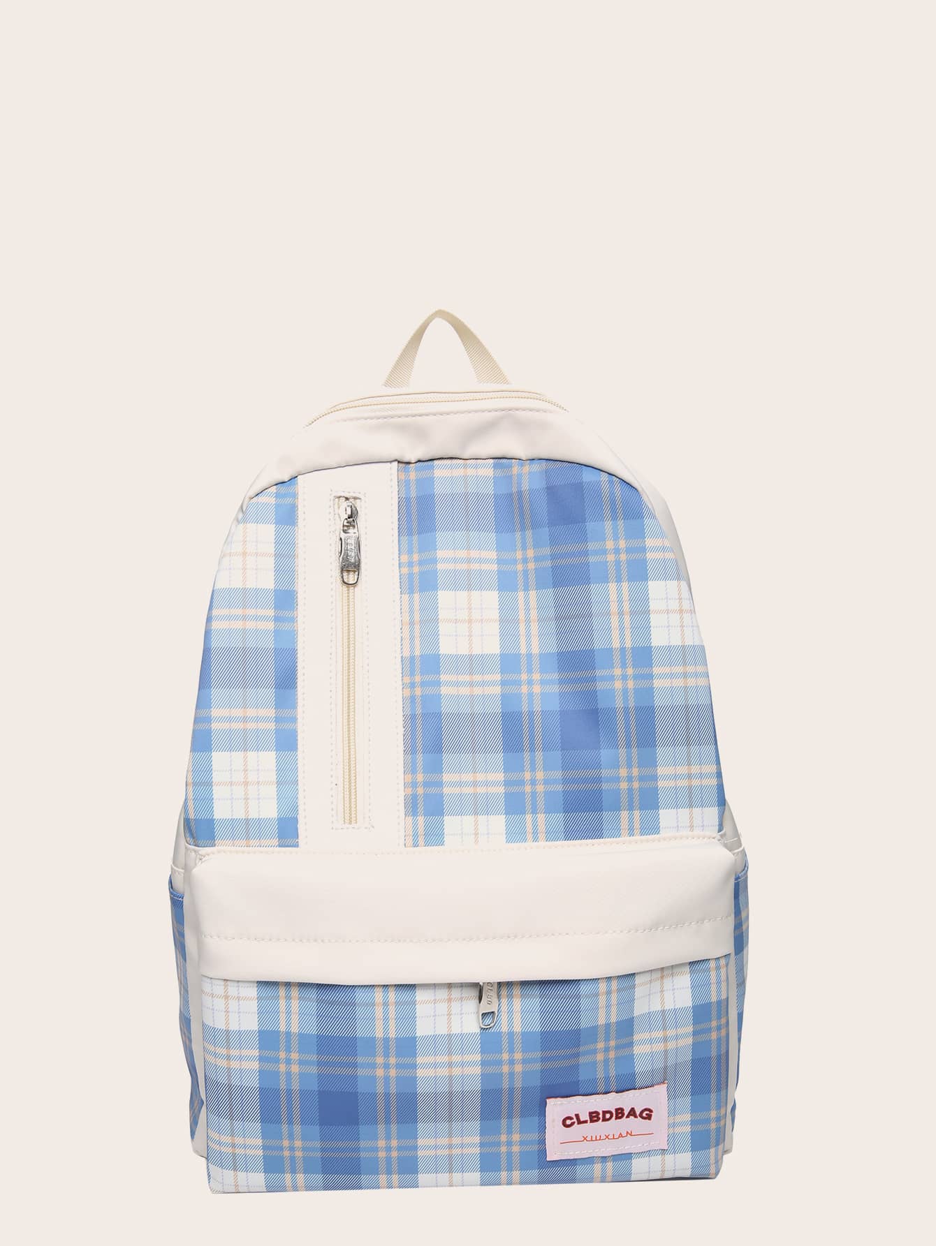 Plaid Pattern Pocket Front Backpack