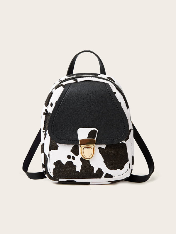 Cow Pattern Push Lock Backpack