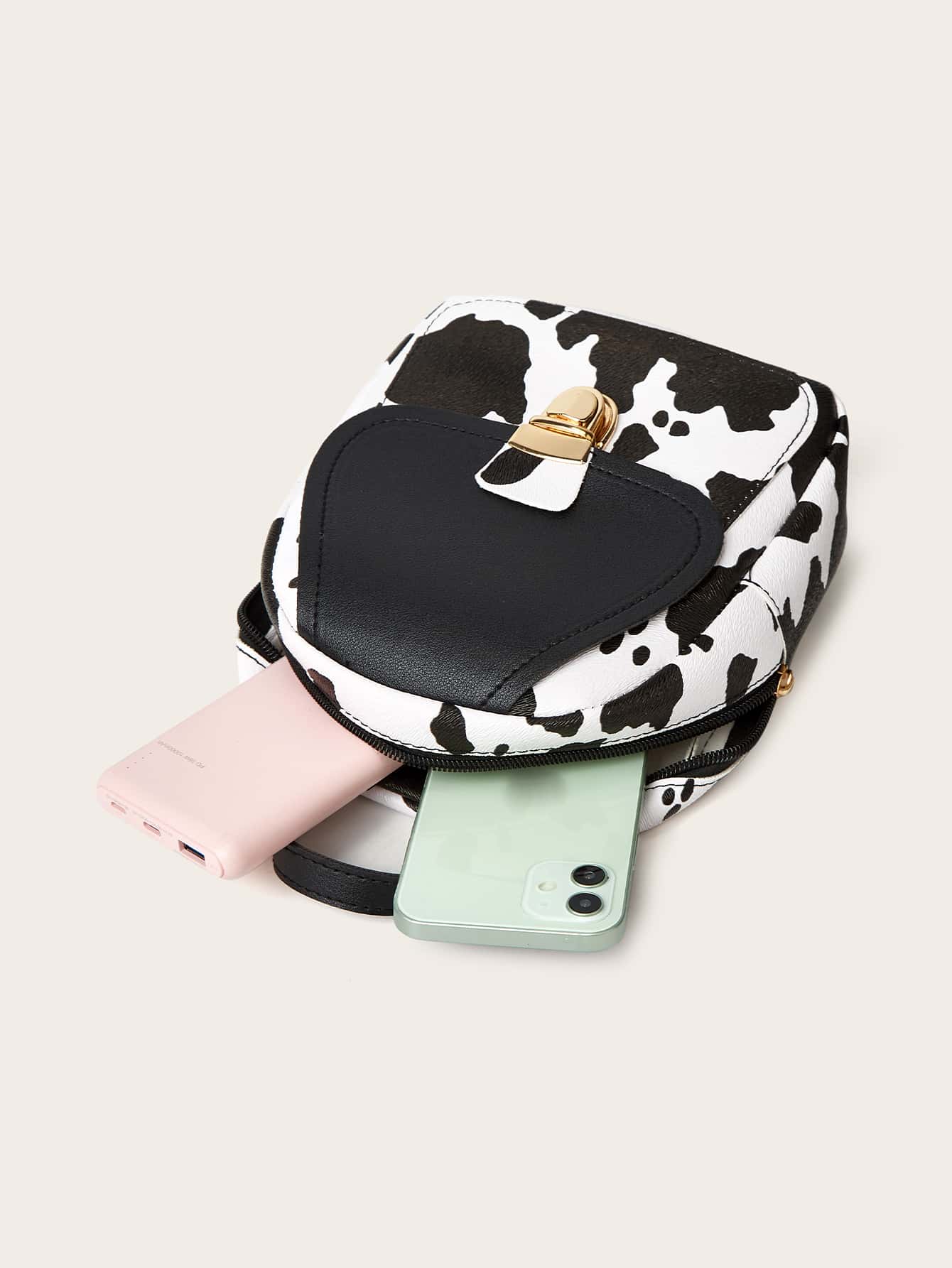 Cow Pattern Push Lock Backpack