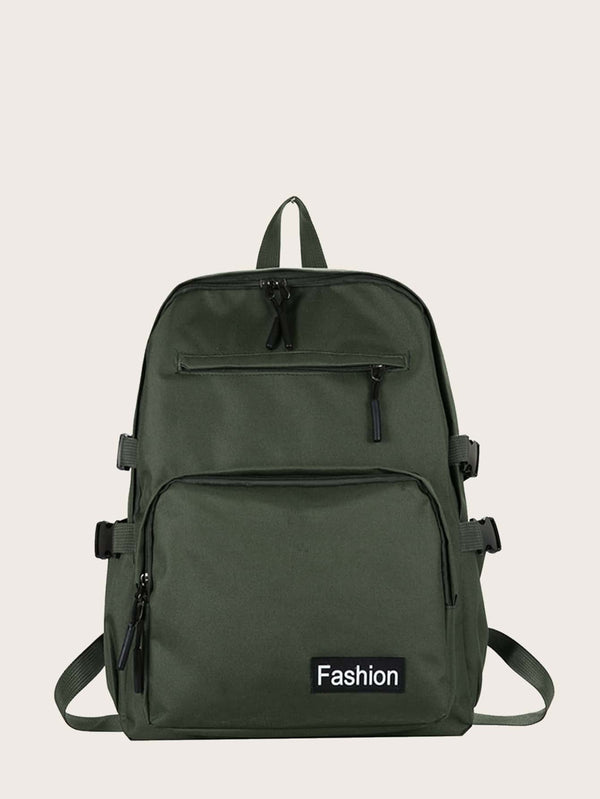Letter Graphic Buckle Decor Backpack