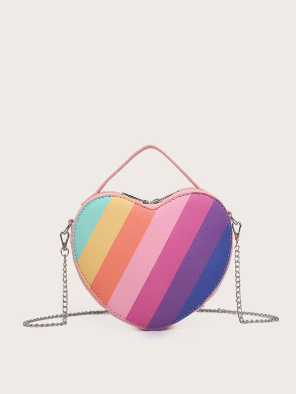 Colorful Striped Pattern Chain Satchel Bag