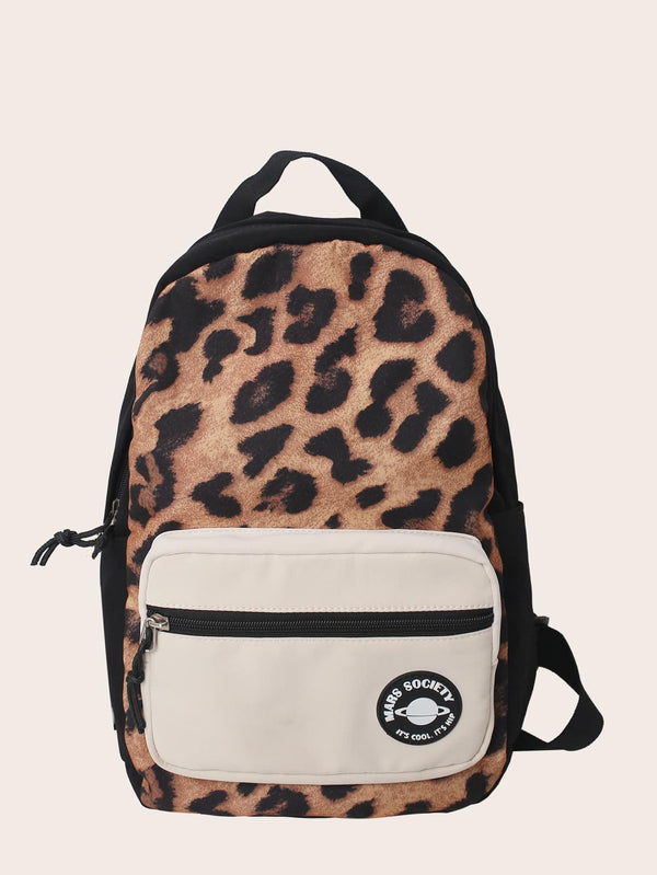 Leopard Print Pocket Front Backpack