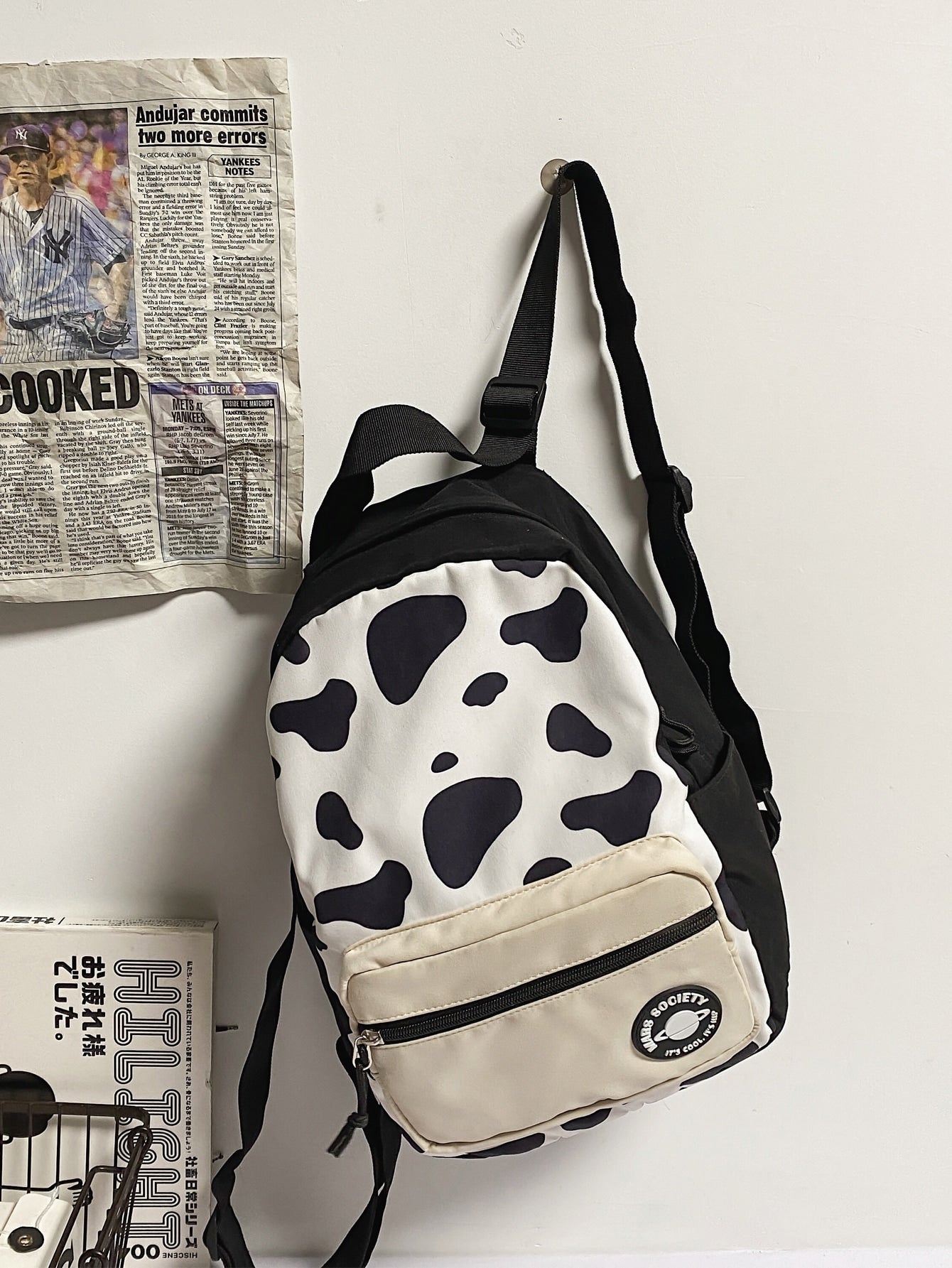 Cow Pattern Pocket Front Backpack
