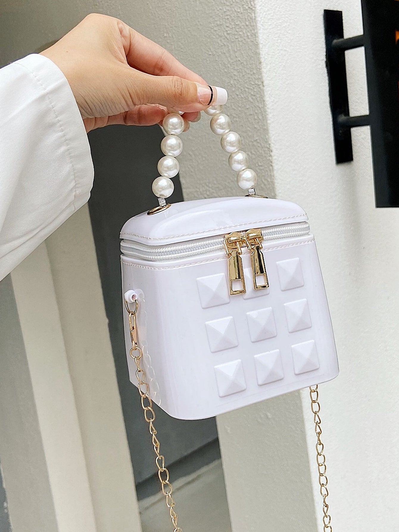 Mini Faux Pearl Decor Chain Satchel Bag