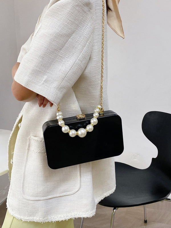 Faux Pearl Handle Chain Box Bag